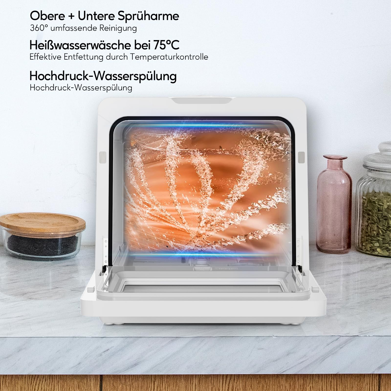 Mini Spülmaschine Tisch-Geschirrspüler 5L Wassertank 3 Gedecke 10 Programme 1-18h Startvorwahl