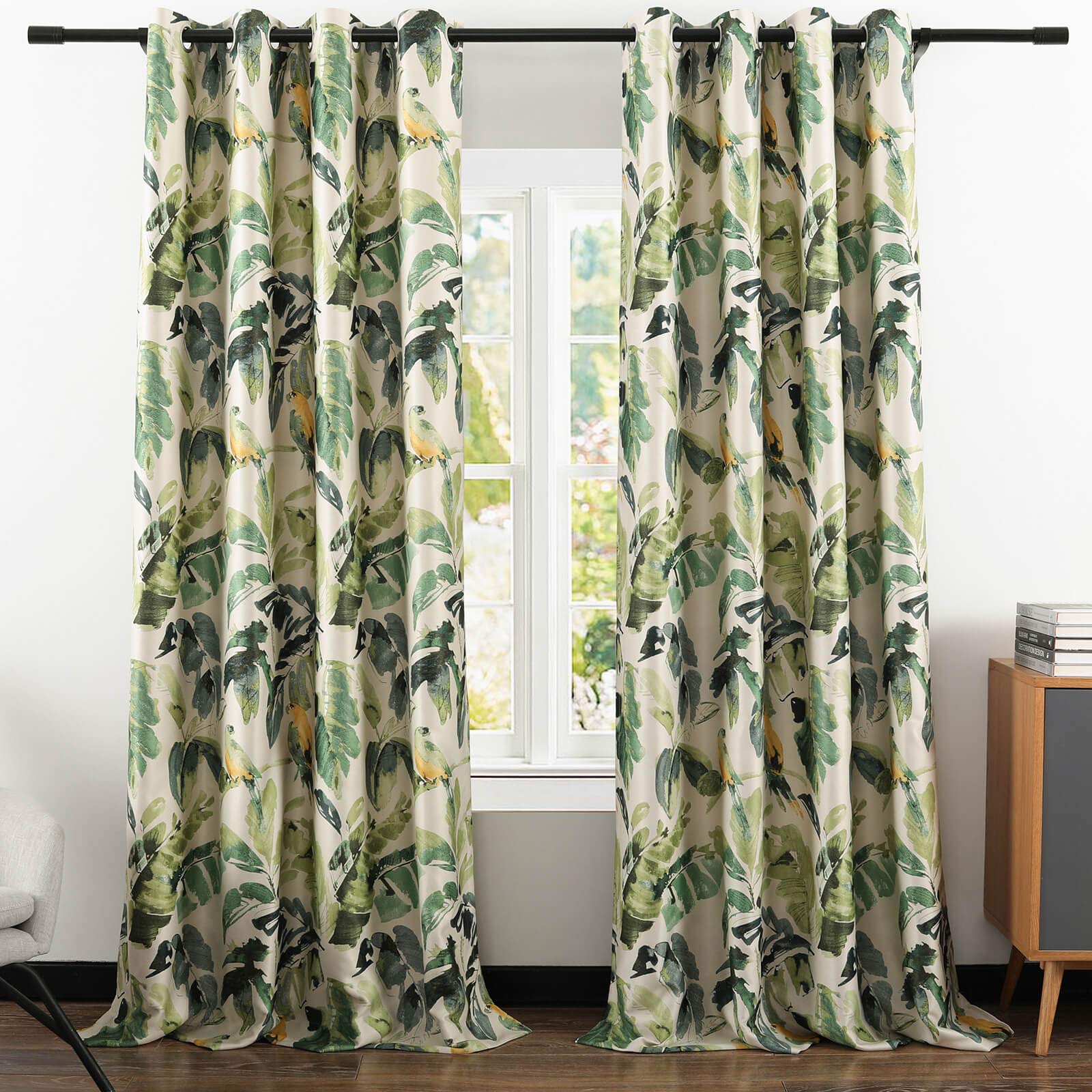 Leeva Linen Blackout Curtains for Dining Room Thermal Insulated Trees Pattern Print Window Treatment Darkening Curtains for Living Room Set of 2 Panels - Image 2