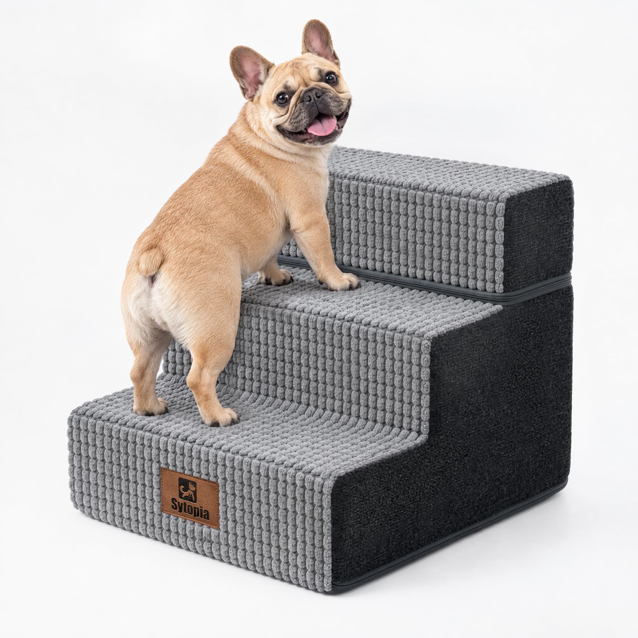 Sytopia Scaletta per cani, altezza 40 cm, 3 gradini, per cani di piccola taglia, in schiuma grigia con rivestimento in tessuto