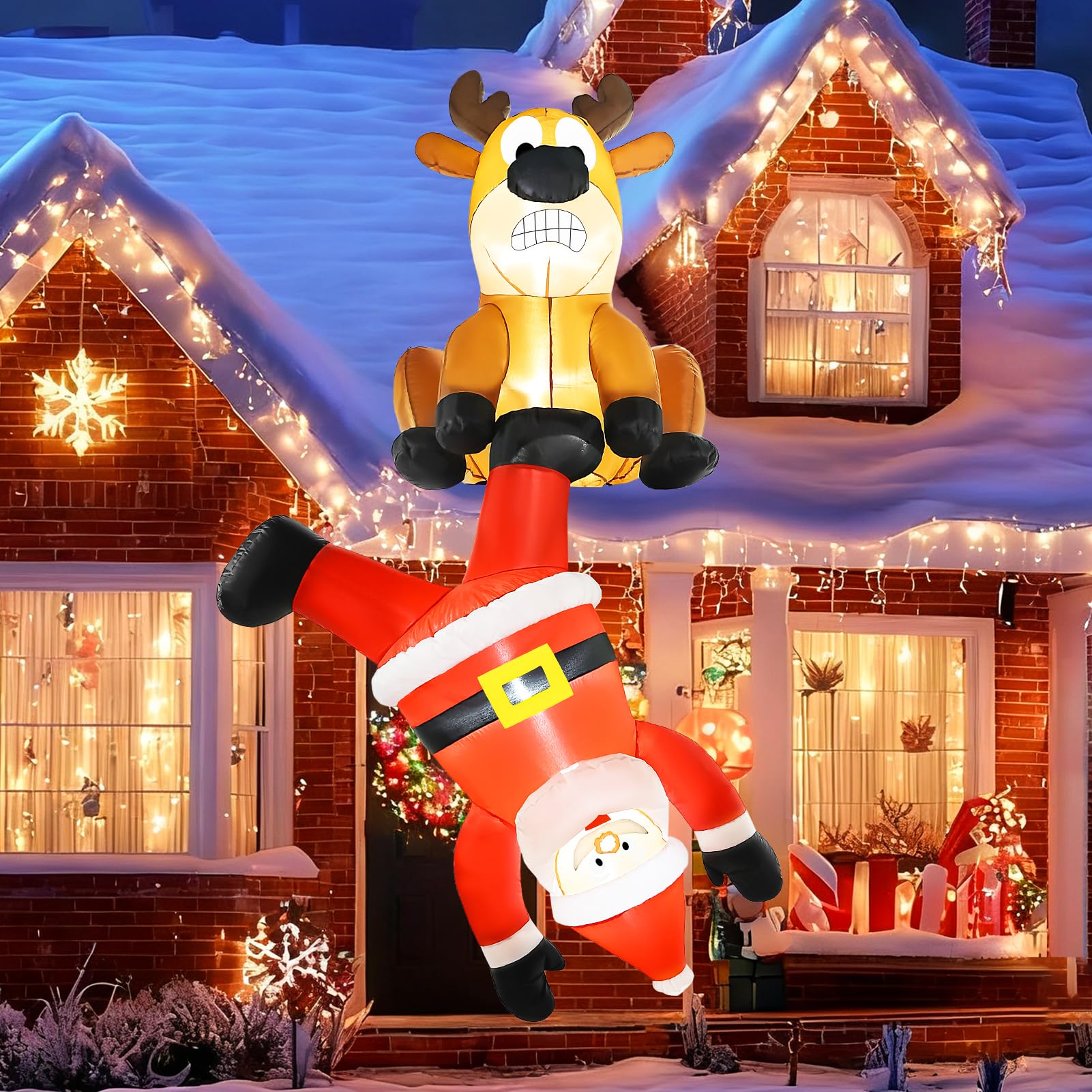 Decoración Inflable de Navidad para Escalar Papá Noel y Renos al Aire Libre, 8 pies, Gigante, Divertido, para Colgar, inflables, Fiesta de Navidad, con Luces LED, decoración de jardín, césped