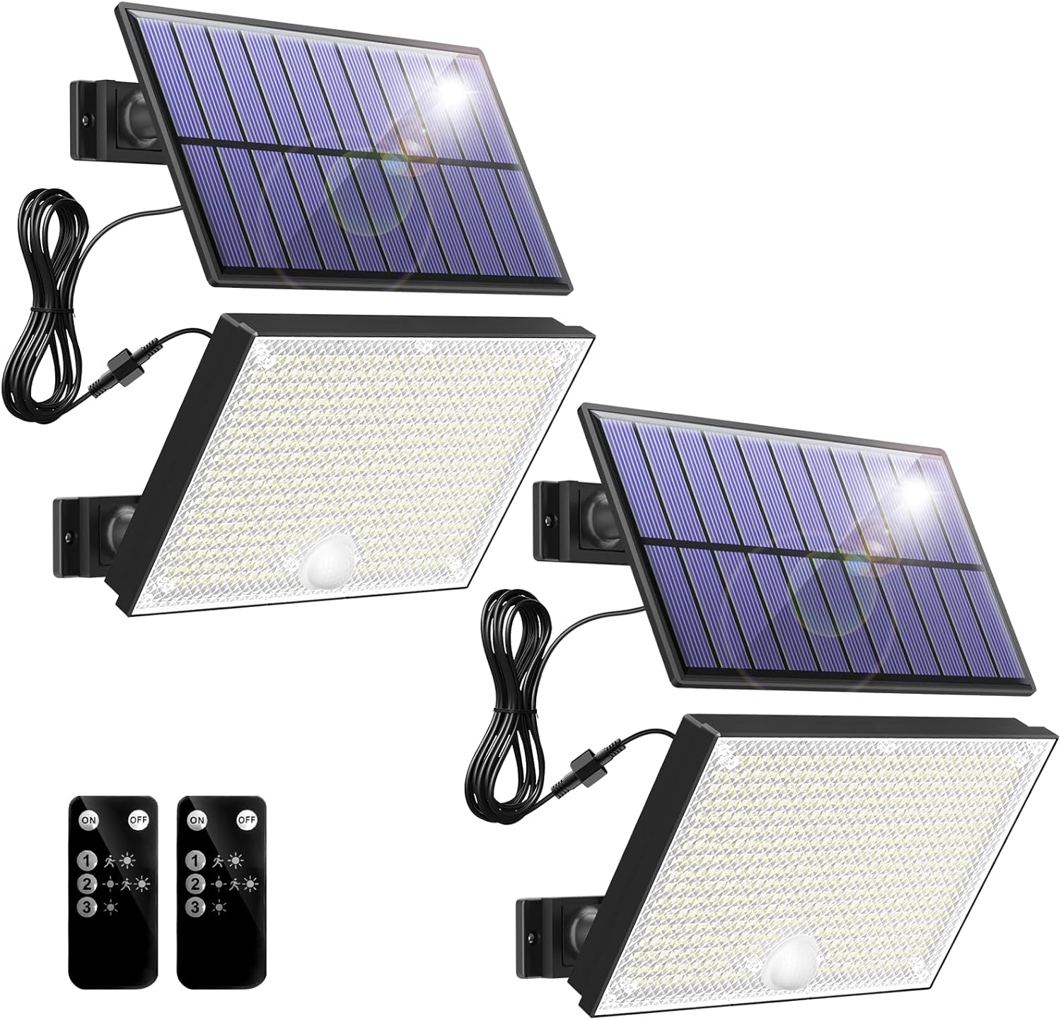 Luz Solar Exterior,400LED Focos Led Exterior Solares 3 Modos, Blanco Frío Impermeable Luces Solares Led exterior Jardin para Seguridad y Iluminación（2 Paquete