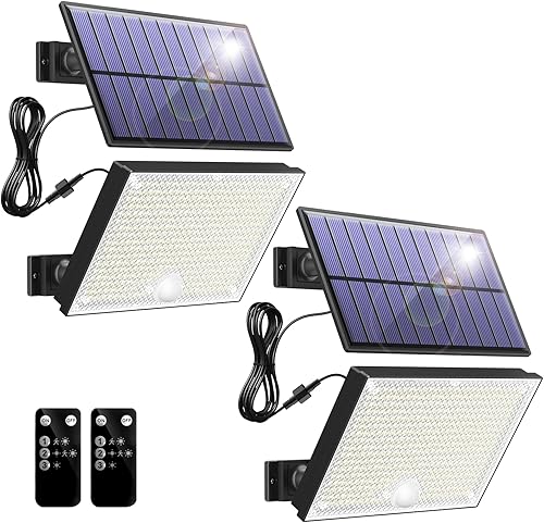 400 luces solares LED para exteriores, luces solares impermeables IP67 con cable de 16.4 pies, 3 modos y sensor de movimiento de control remoto, luz