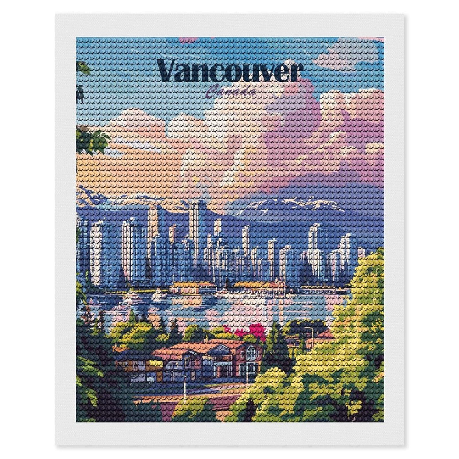 Junmoney Vancouver Skyline Diamond Art Canvas 16"x20", for Adults, Pleasing Wall Art Project, Modern Decor, Gift Idea, Nice Detail and Sparkle