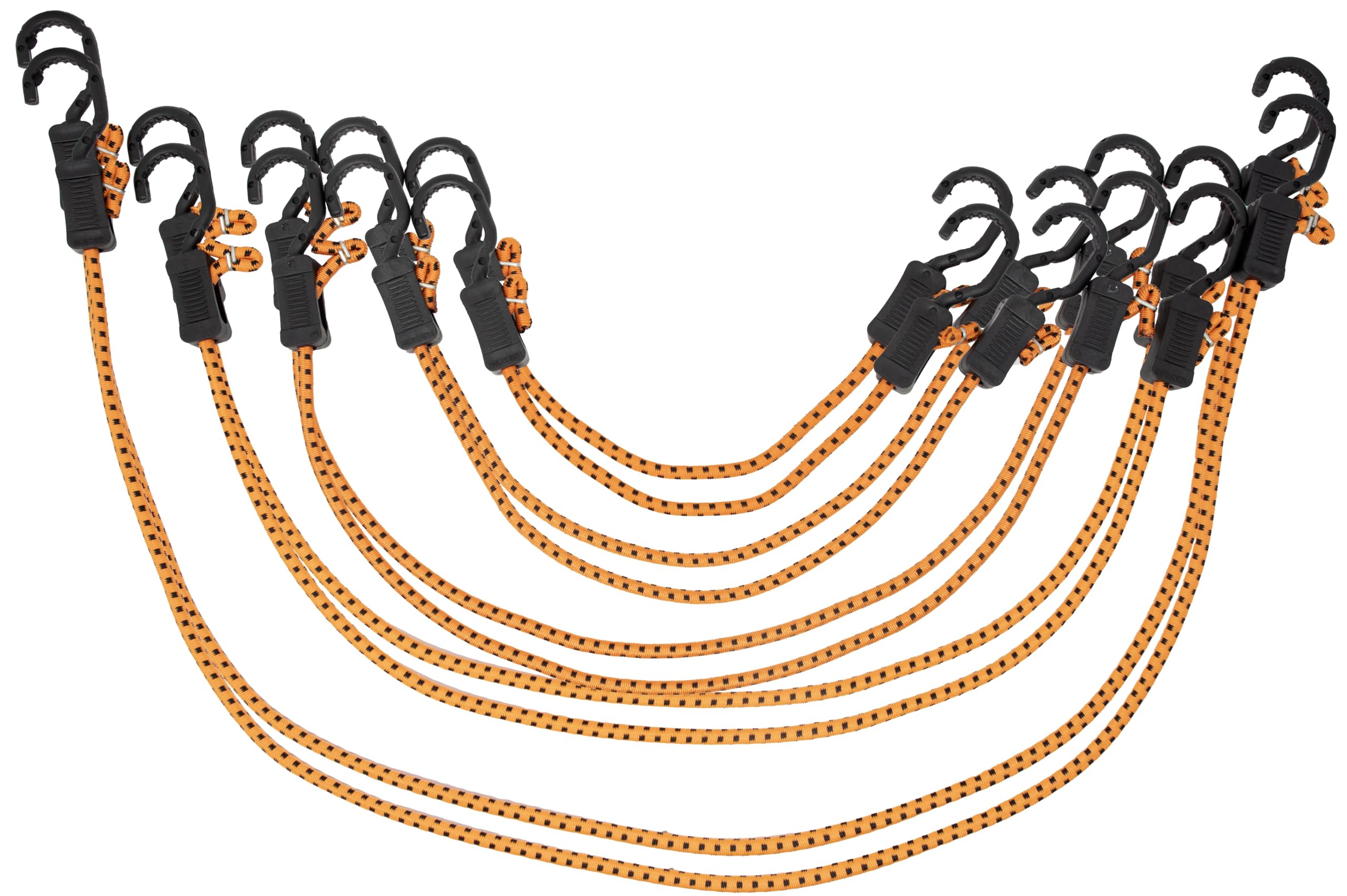 KotapMABC-ASMT All-Purpose Adjustable Bungee Cords with Hooks, Orange/Black, Assorted
