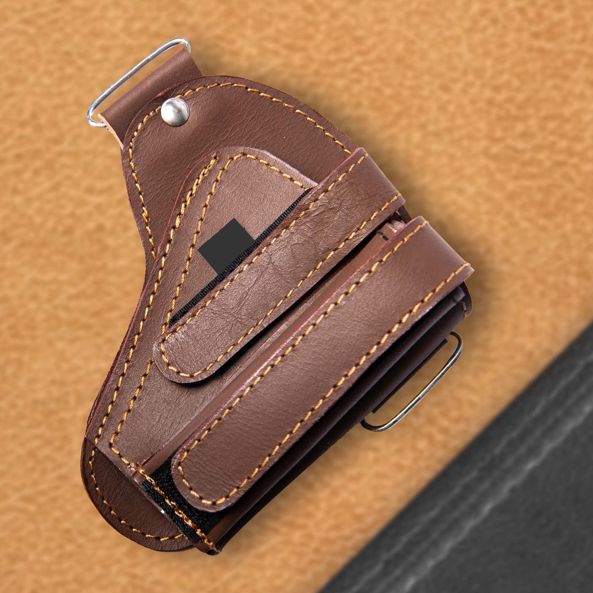 GunAlly Universal PU Leather for Concealed Carry with Double Magazine Pouch - Fit 1911, Glock 17/19/23 and Most Pistols