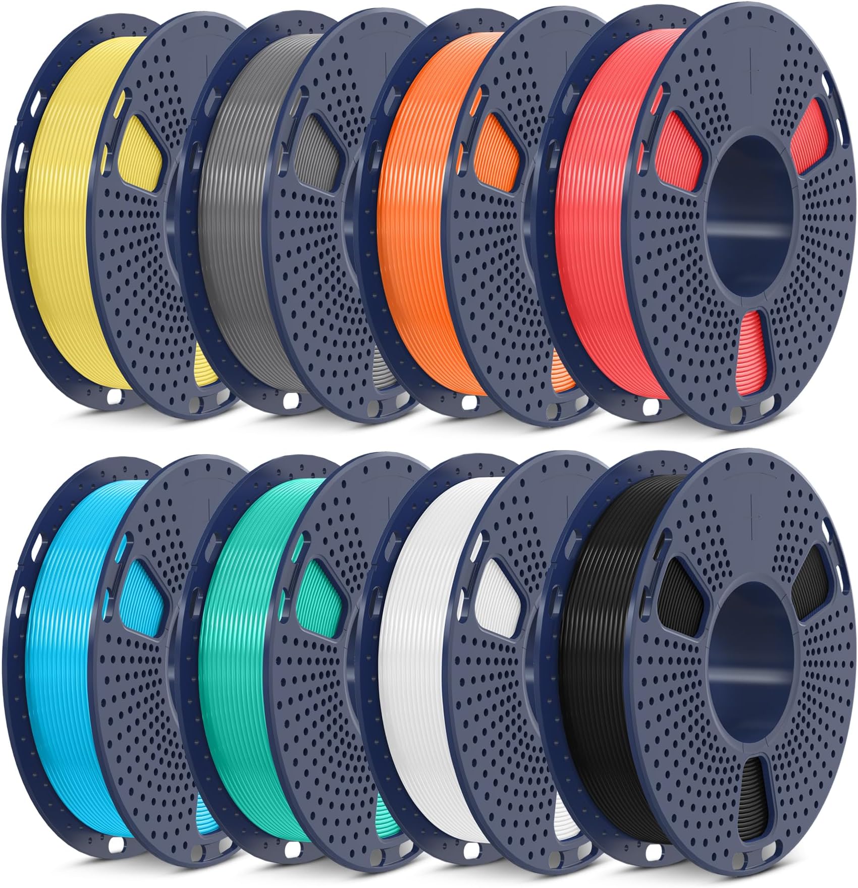 PLA+ Filament Bundle, Christmas Gift, 3D Printer Filament Bundle Multicolor, Fit Bambu Labs Printer, Black+White+Grey+Mintgreen+Yellow+Orange+Red+Blue