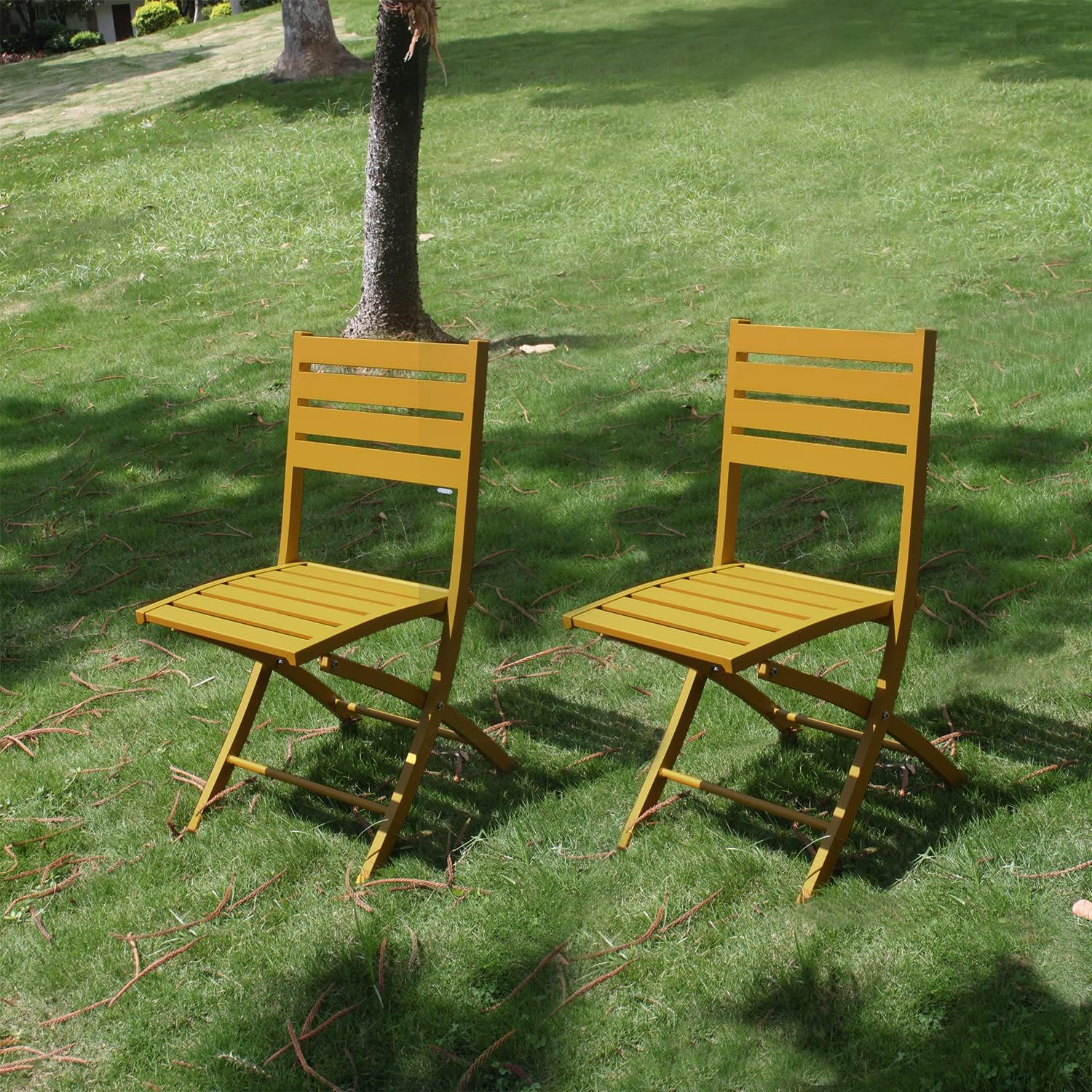 PRIVATE GARDEN Outdoor Folding Chair Set of 2 Aluminum