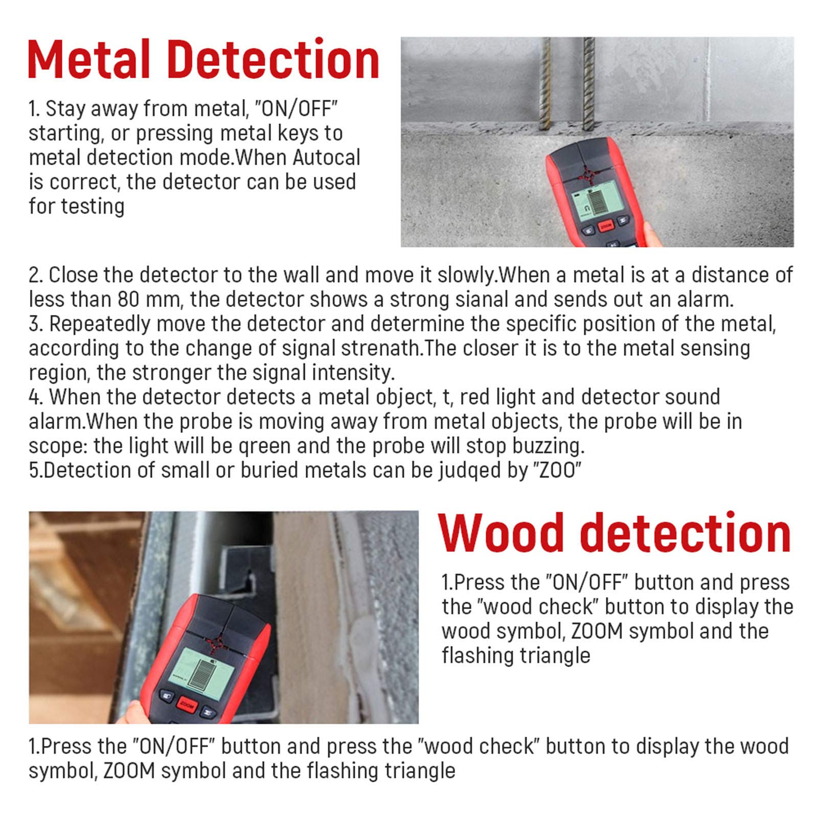 Detector de Pared de Mano Multifuncional, probador de Pared Buscador de Cable de CA de Madera de Metal Escáneres de Pared Pantalla LCD Detector de Cable en Vivo