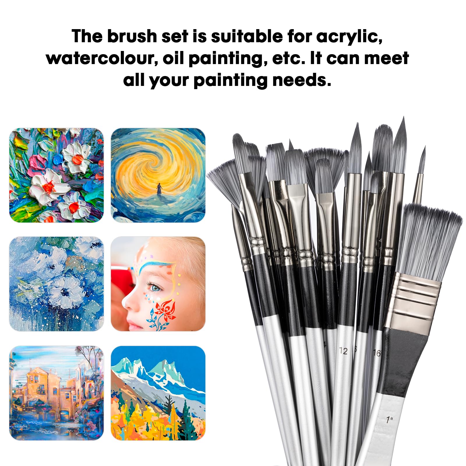 Lot de 24 pinceaux à peinture acrylique avec sac en nylon pour peinture à l'huile aquarelle multi-usages kits professionnels pinceaux pour peinture acrylique pour enfants adultes sur toile 24 Lot de 24 pinceaux à peinture acrylique avec sac en nylon pour peinture à l'huile aquarelle multi-usages kits professionnels pinceaux pour peinture acrylique pour enfants adultes sur toile 24