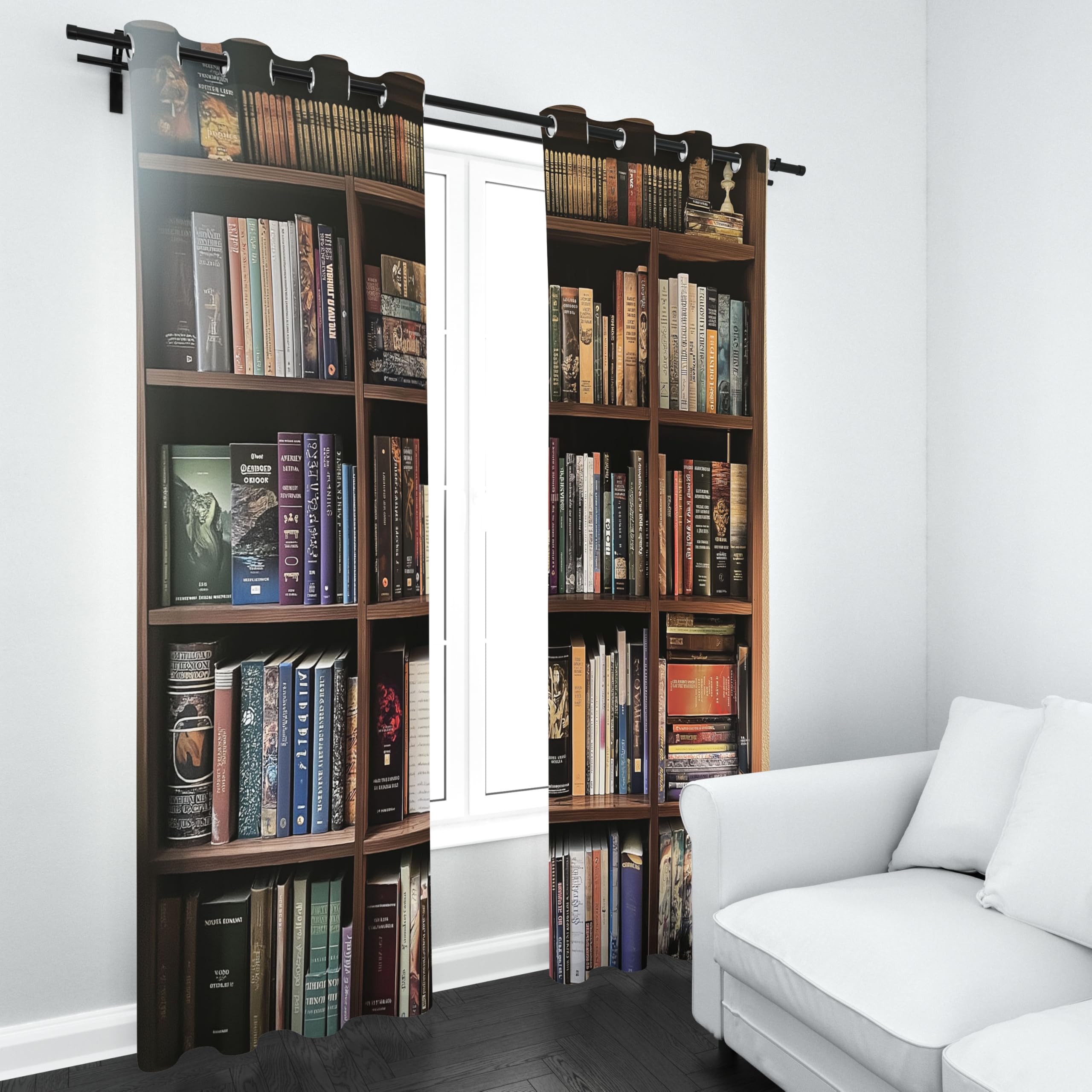 Bücherregal Bibliothek Vorhang H 225 x B 140 cm, Lernen Bücher Gardinen, Pädagogischer Verdunklungsvorhänge mit Ösen 2er Set Kälteschutz Thermovorhang für Wohnzimmer Schlafzimmer
