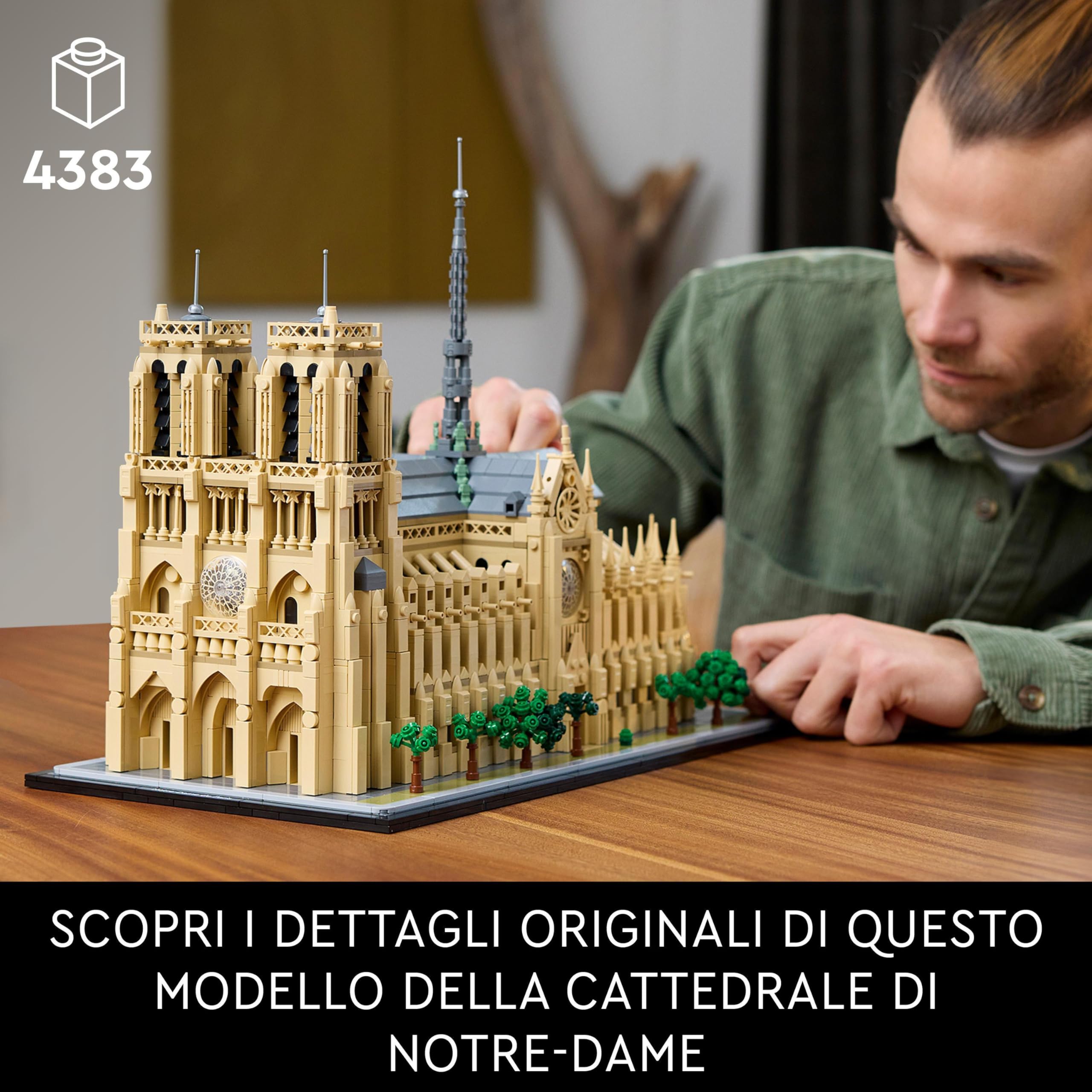 LEGO Architecture Notre-Dame de Paris, Kit Modellismo per Adulti da Costruire, Modellino di Monumento da Collezione, Gadget Regalo di Compleanno per Mamma, Papà, Amanti della Storia 21061