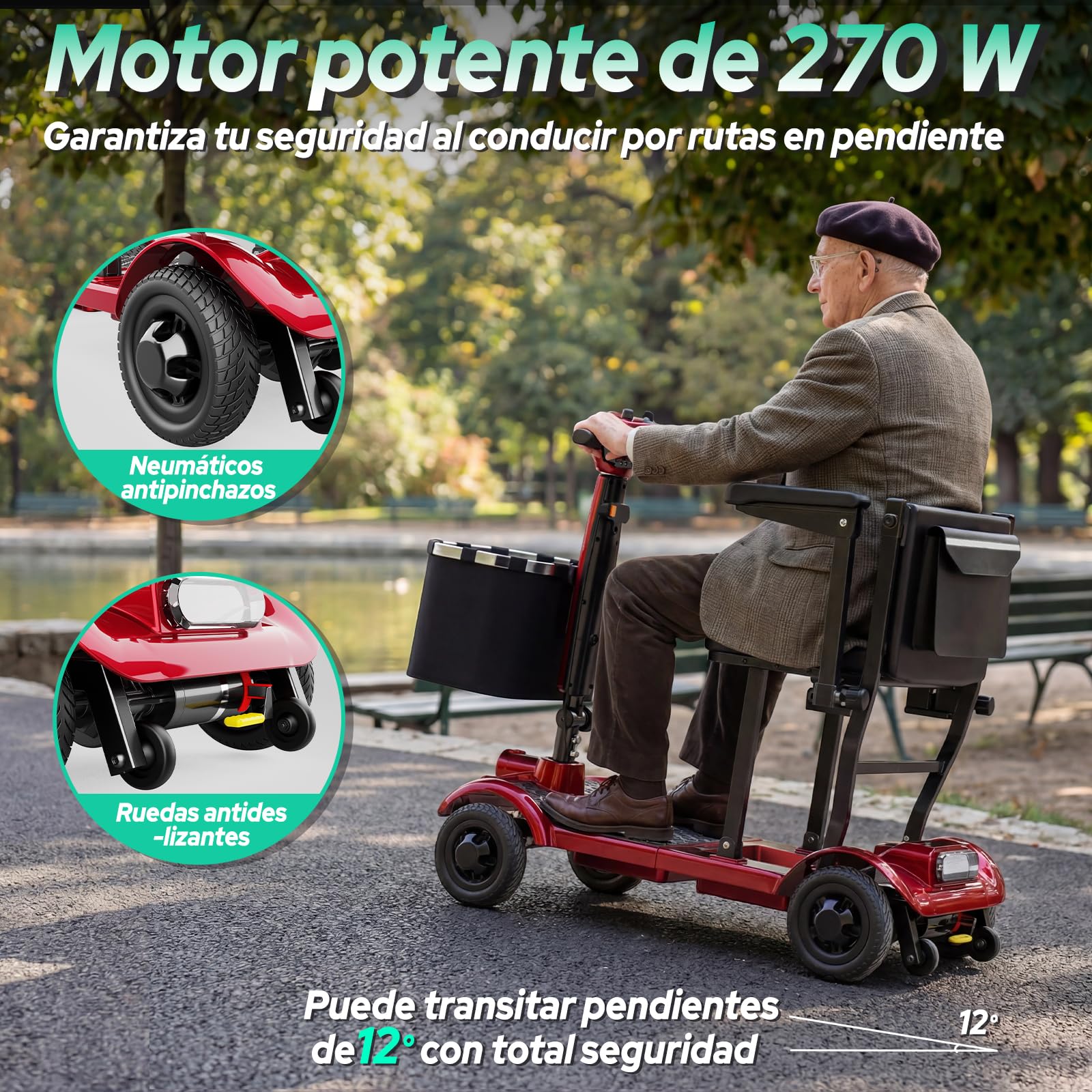 TODIMART X-17 Scooter de Movilidad 4 Ruedas - Ligero y Plegable, Autonomía 30km, Velocidad Máxima 8 km/h, Peso Máximo 130kg, Asiento Cómodo - Ideal para Personas Mayores y Discapacitadas