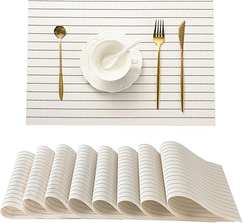 Miniatura 74 de Leetaltree - Juego de 6 manteles individuales, resistentes al calor, antideslizantes, para mesa de comedor, lavables, duraderos, tejido de PVC Azul