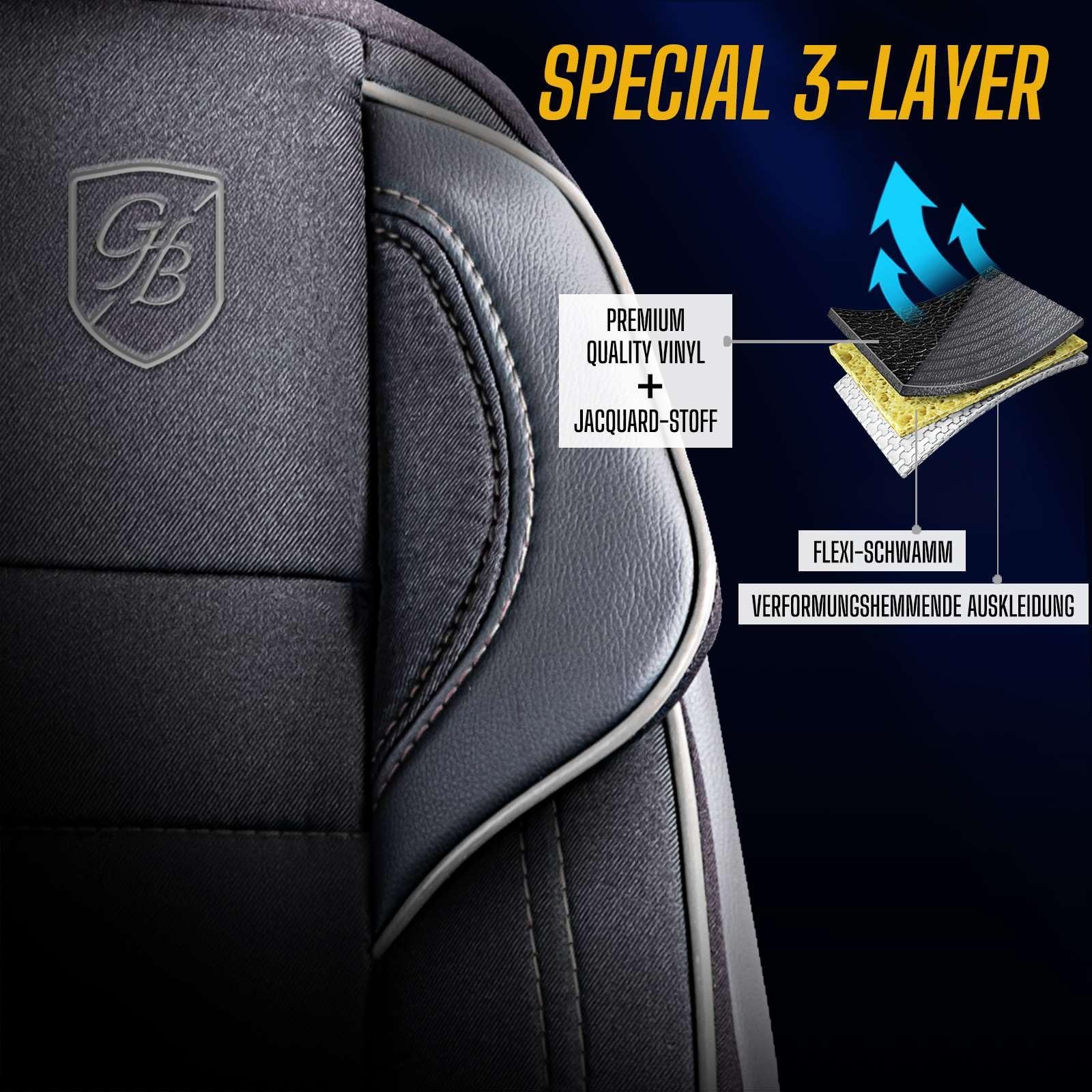 Coprisedili universali per auto – Premium accessori interni per auto e SUV – jacquard coprisedile auto, compatibile con airbag, nero e grigio, set di montaggio incluso