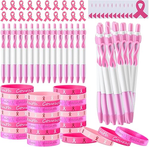Sherr 150 accesorios de concientización sobre el cáncer de mama, incluyen bolígrafos retráctiles de cinta rosa, bolígrafos de cáncer de mama,