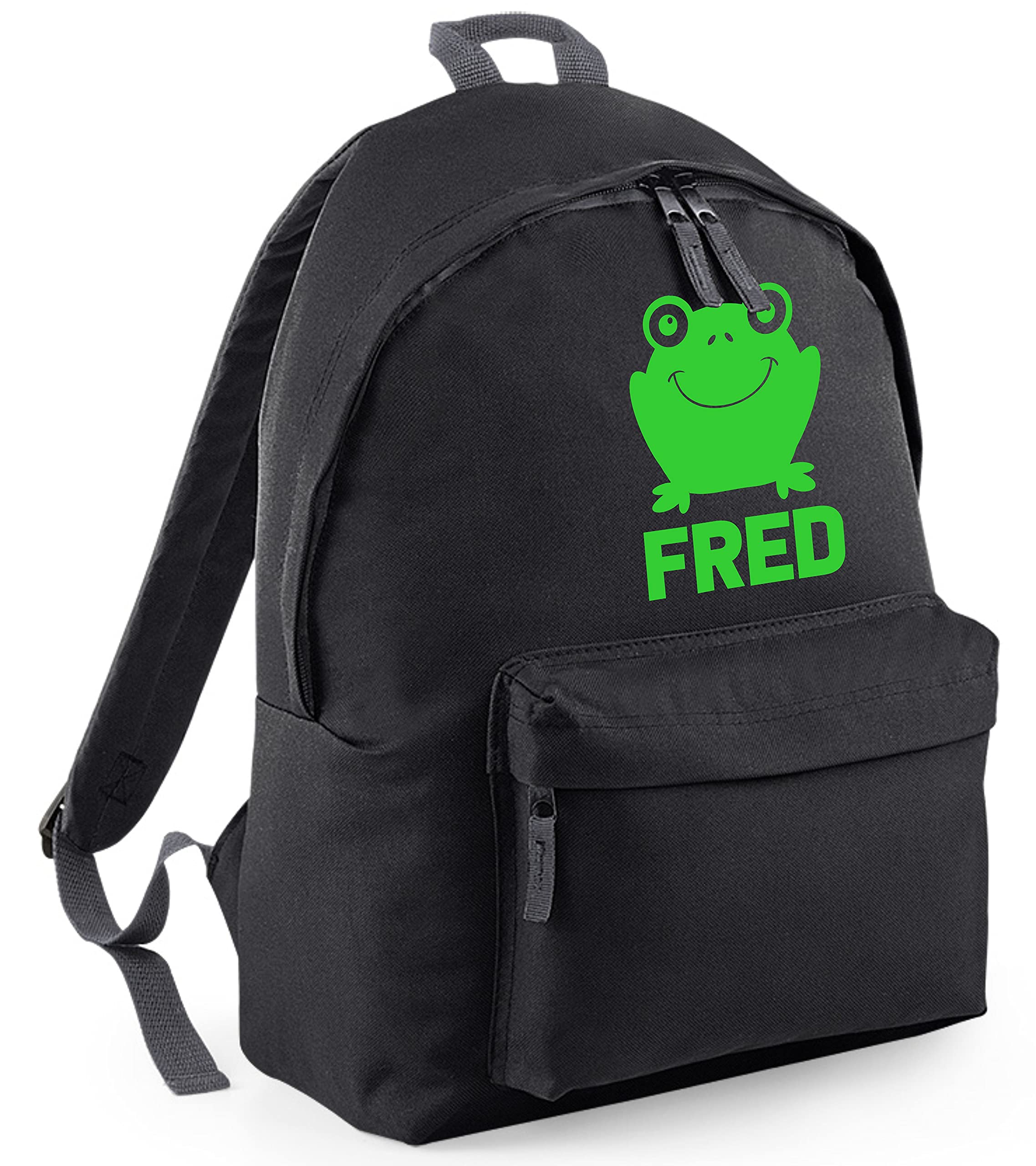 Edward Sinclair Black Personalised Frog Backpack With Green Print (Black)