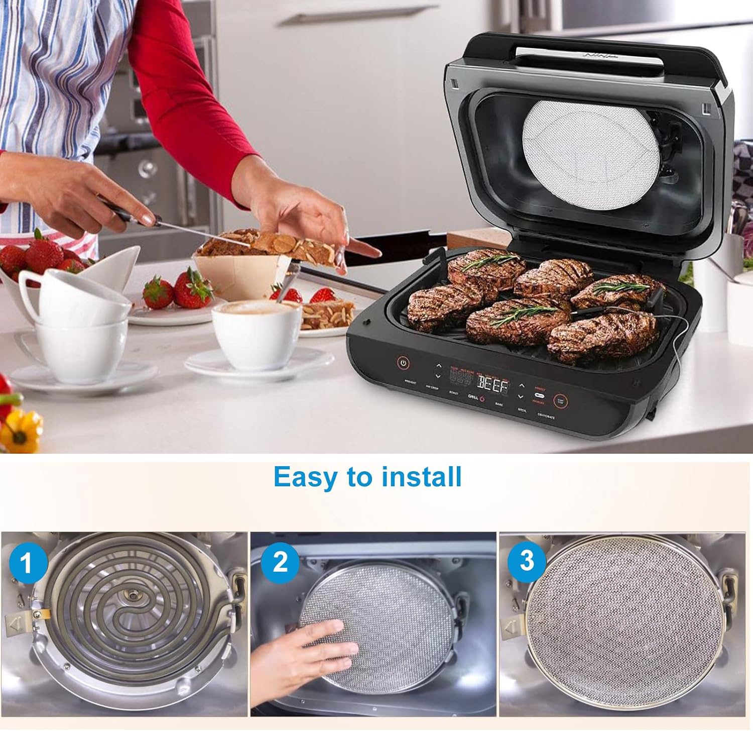 2-Pack Splatter Shield for Ninja Foodi FG551, 304 Stainless Steel Reusable Splash Guard, Oil Proof & Dishwasher Safe Air Fryer Grill Accessories
