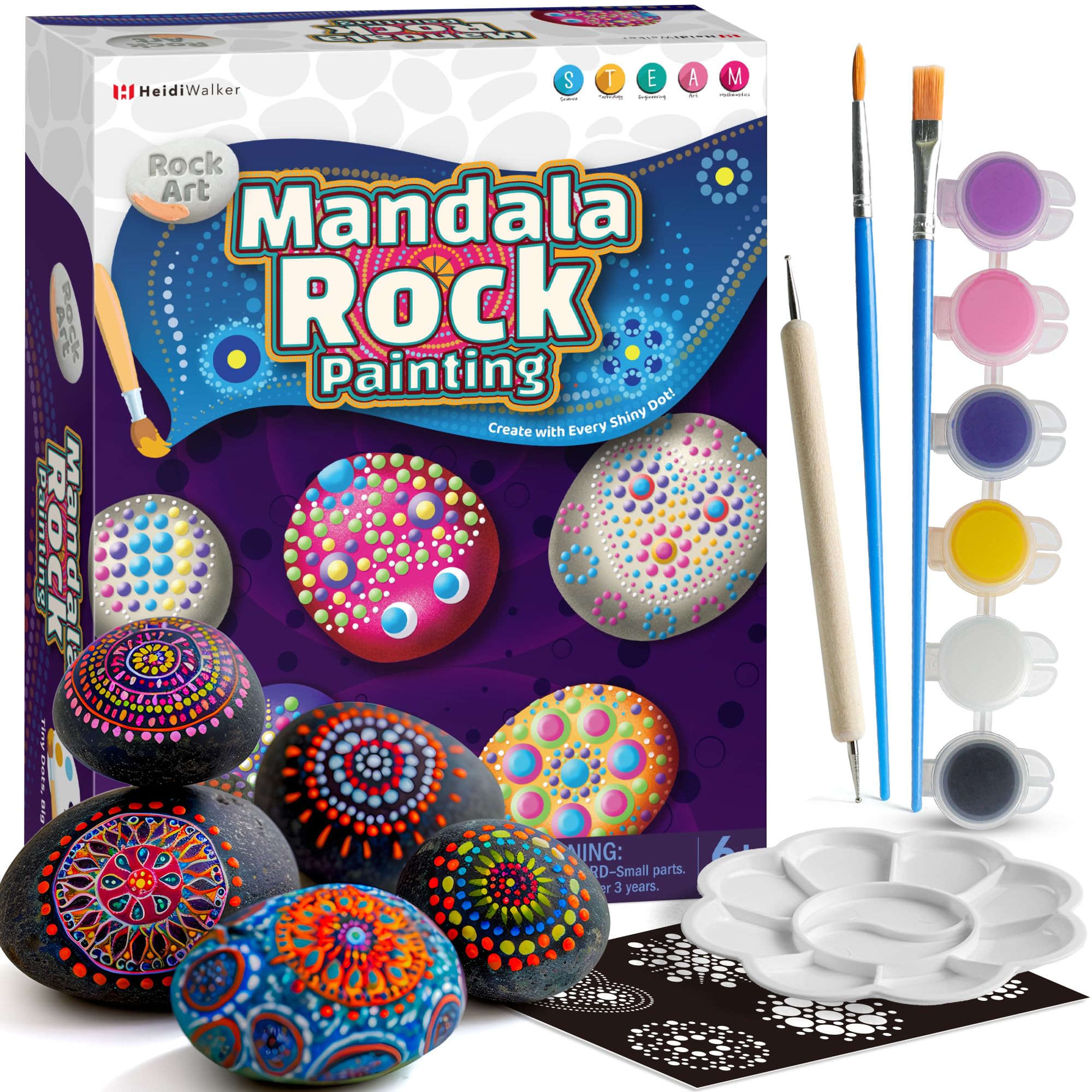 Piano Potato 10 Pièces Set de Pierres Mandala à Peindre pour Enfants, Kit de Bricolage pour Enfants à Partir de 6 Ans, Cadeau d'Anniversaire pour Filles & Garçons de 6-12 Ans