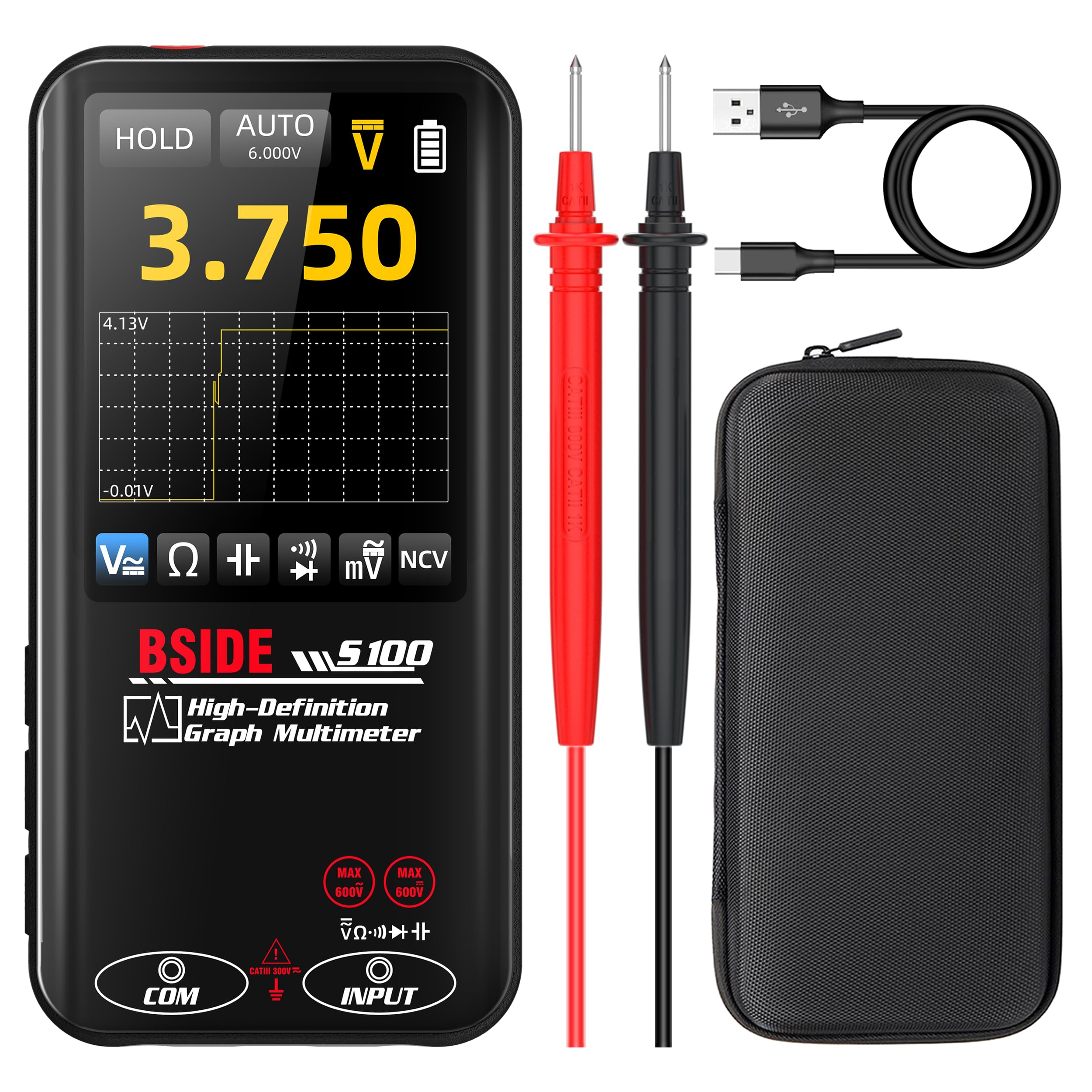 BSIDE S100 Digitales Multimeter 9999 Zählstellen Taschen Grafikmultimeter
