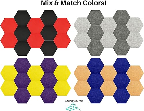 Miniatura 8 de Paneles acústicos hexagonales para amortiguación de sonido, paquete de 12 paneles autoadhesivos de absorción de sonido, tratamiento acústico