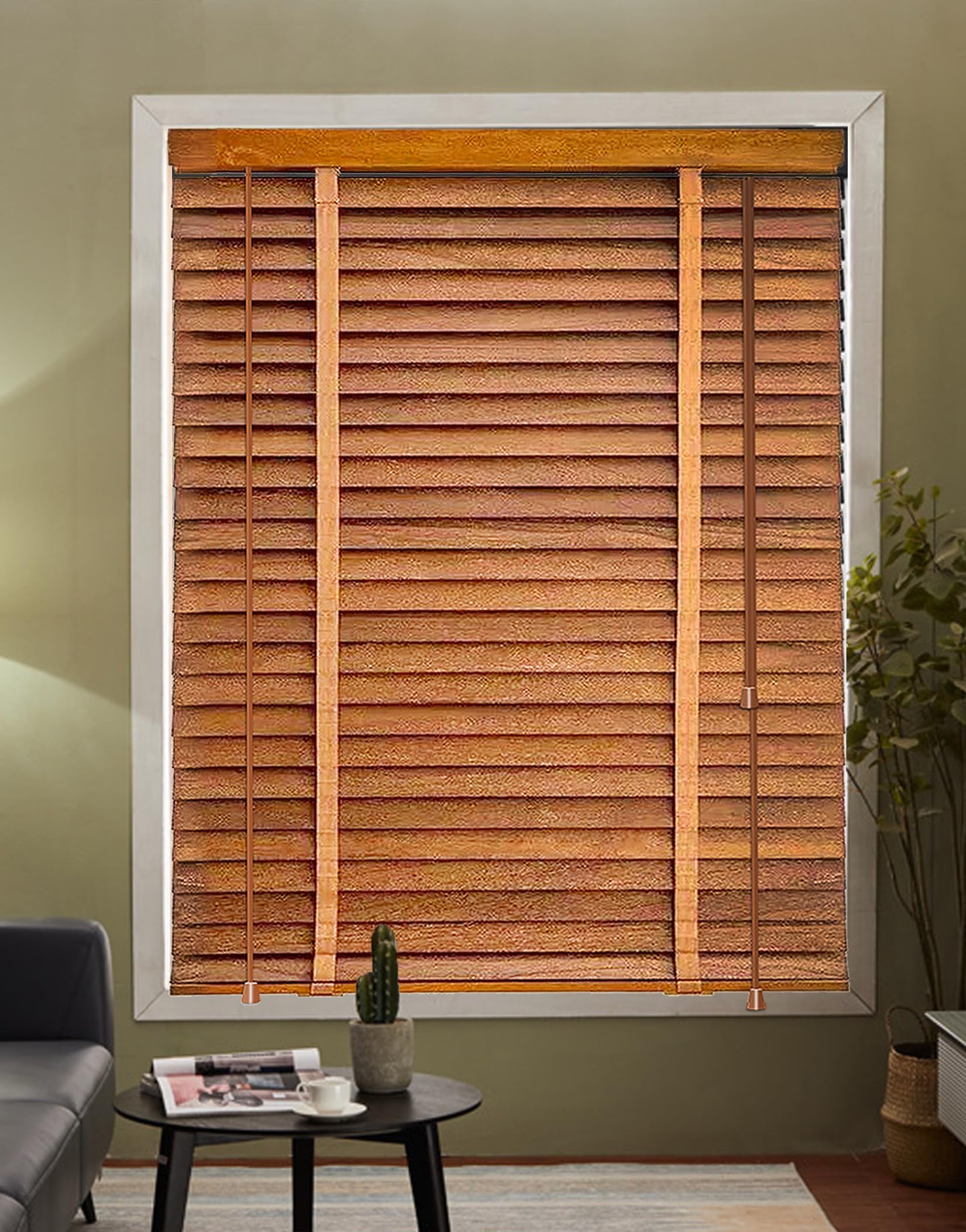 Wooden Window Blinds, Light Filtering Solid Wood Window Blinds, Plantation Blinds Wood Blinds for Windows, Privacy Blackout Shutter Curtains Wooden Blinds & Shade,Brown,32.25'' W x 60'' H