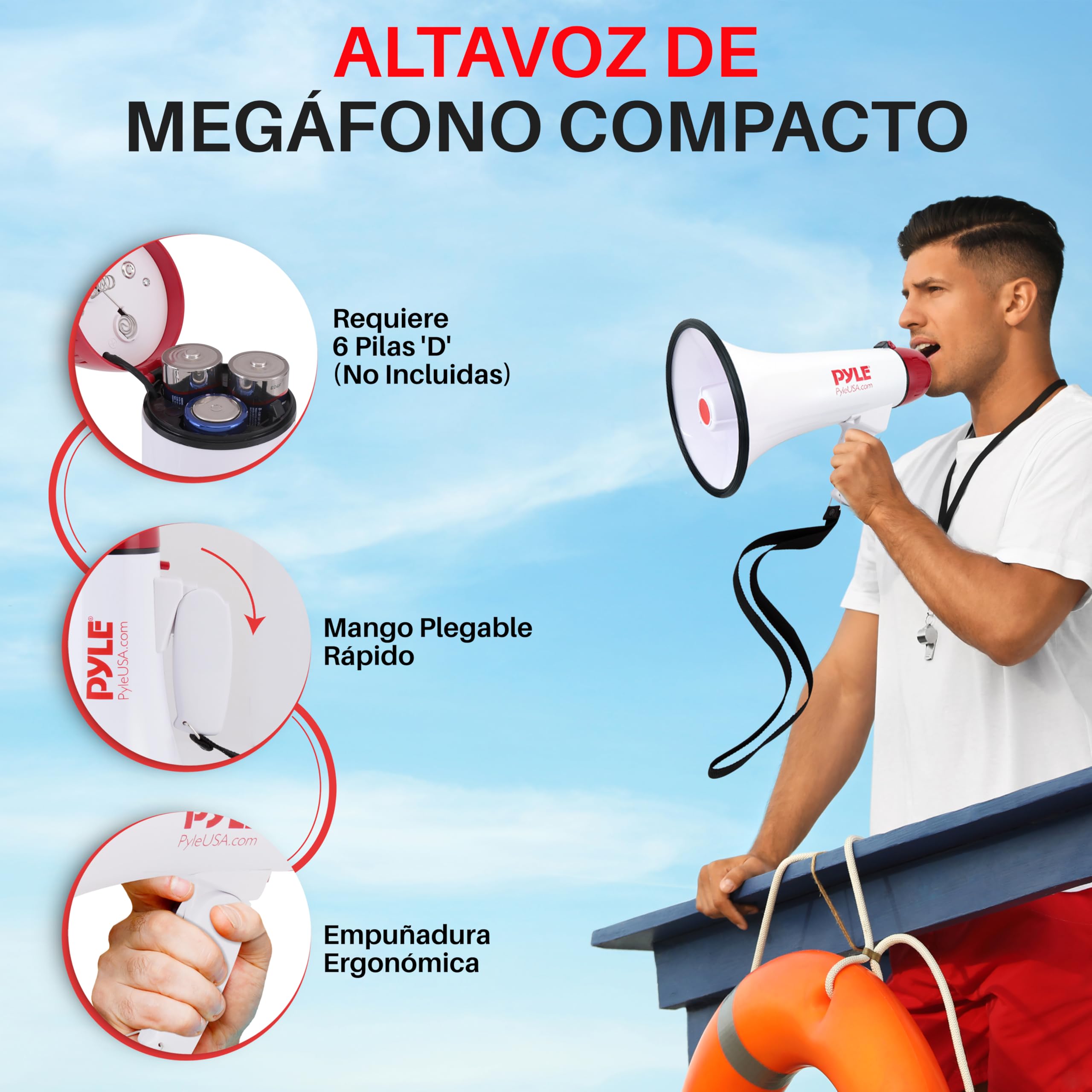 Pyle Megafono Portatil Sirena Control de Volumen Microfono Interiores Exteriores
