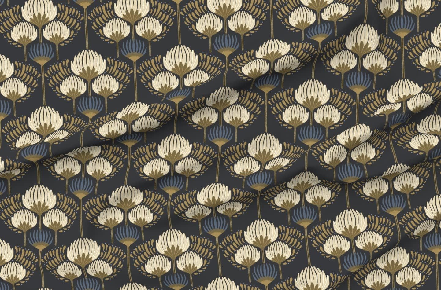 Spoonflower Fabric - Deco Floral Art Deco Periwinkle Blue Formal Floral Fancy Elegant Printed on Polartec(R) Fleece Fabric by The Yard - Sewing Blankets Loungewear and No-Sew Projects