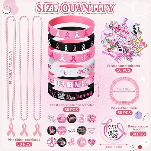 Miniatura 2 de 170 pulseras de silicona para el cáncer de mama, regalos de concienciación sobre el cáncer de mama, collares de cinta rosa, insignias, calcomanías,