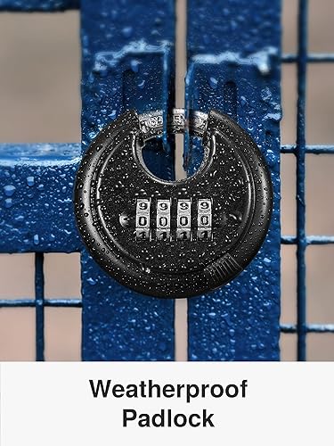 Miniatura 8 de Puroma Cerradura de combinación, candado de disco de 4 dígitos con grillete de acero endurecido, cerradura combinada resistente sin llave para valla