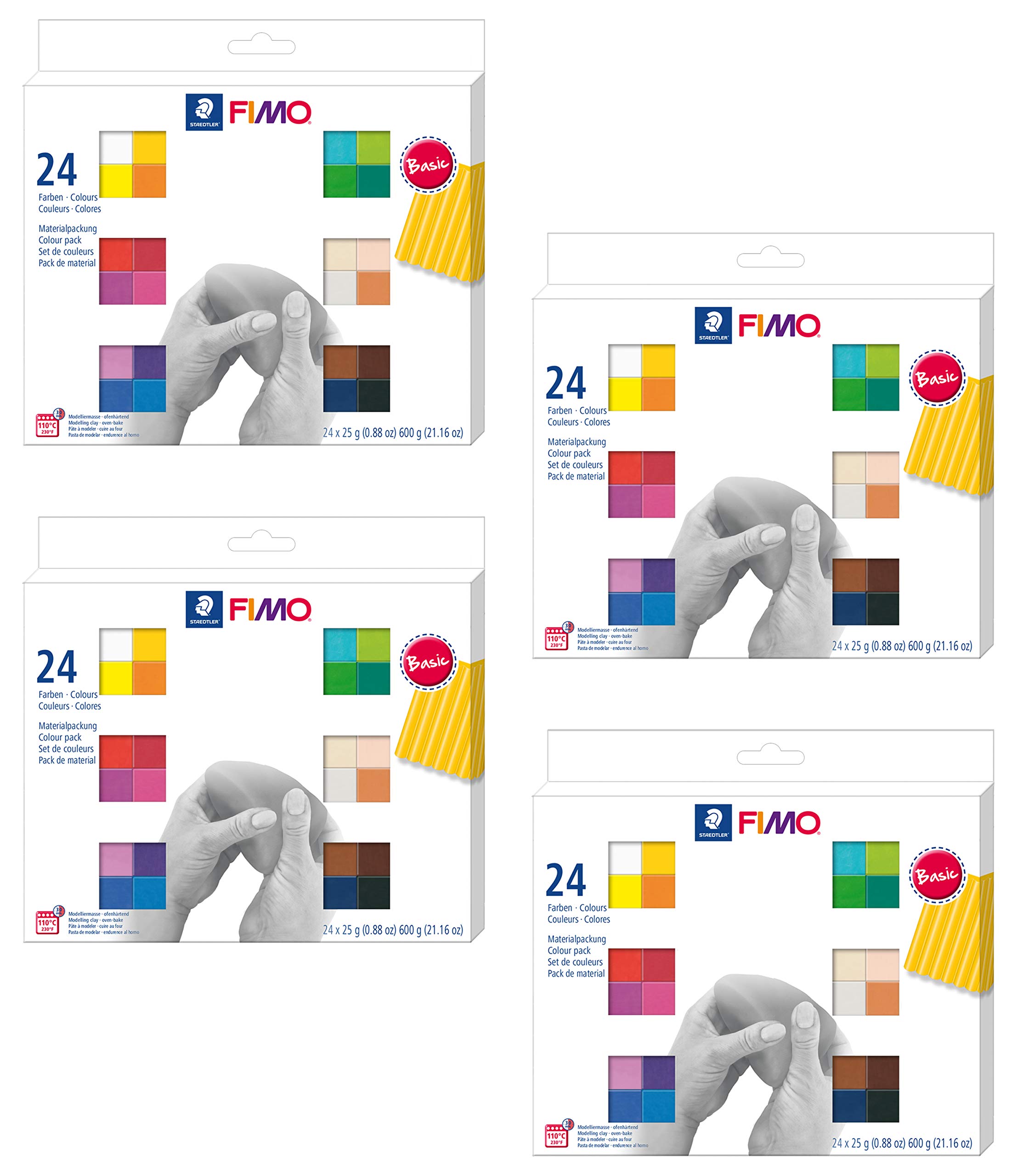 Fimo Modeliermasse 24x 25g, ofenhärtend (24 Halbblöcke, Basic, 4)