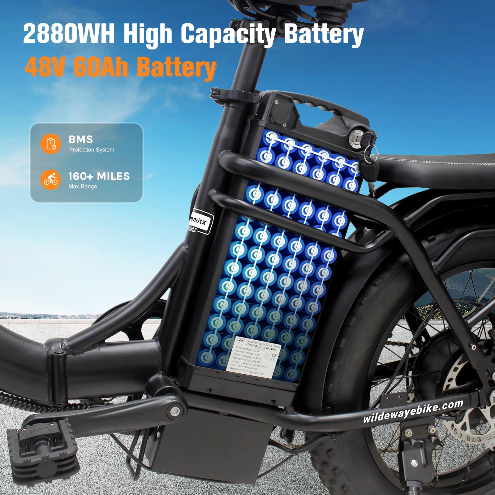 Wildeway Folding Electric Bike for Adults,2000W Dual Motor Ebike 20x4.0 Fat Tire All-Terrain 28MPH,48V 32Ah/60Ah Removable Battery,7-Speed,Dual Hydraulic Disc Brake,City Commuting Delivery Bicycle