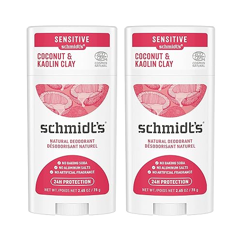 Schmidt's - Desodorante natural unisex Coconut & Kaolin Clay, sin aluminio, sin olores por 24 h, certificado como natural, vegano y libre de