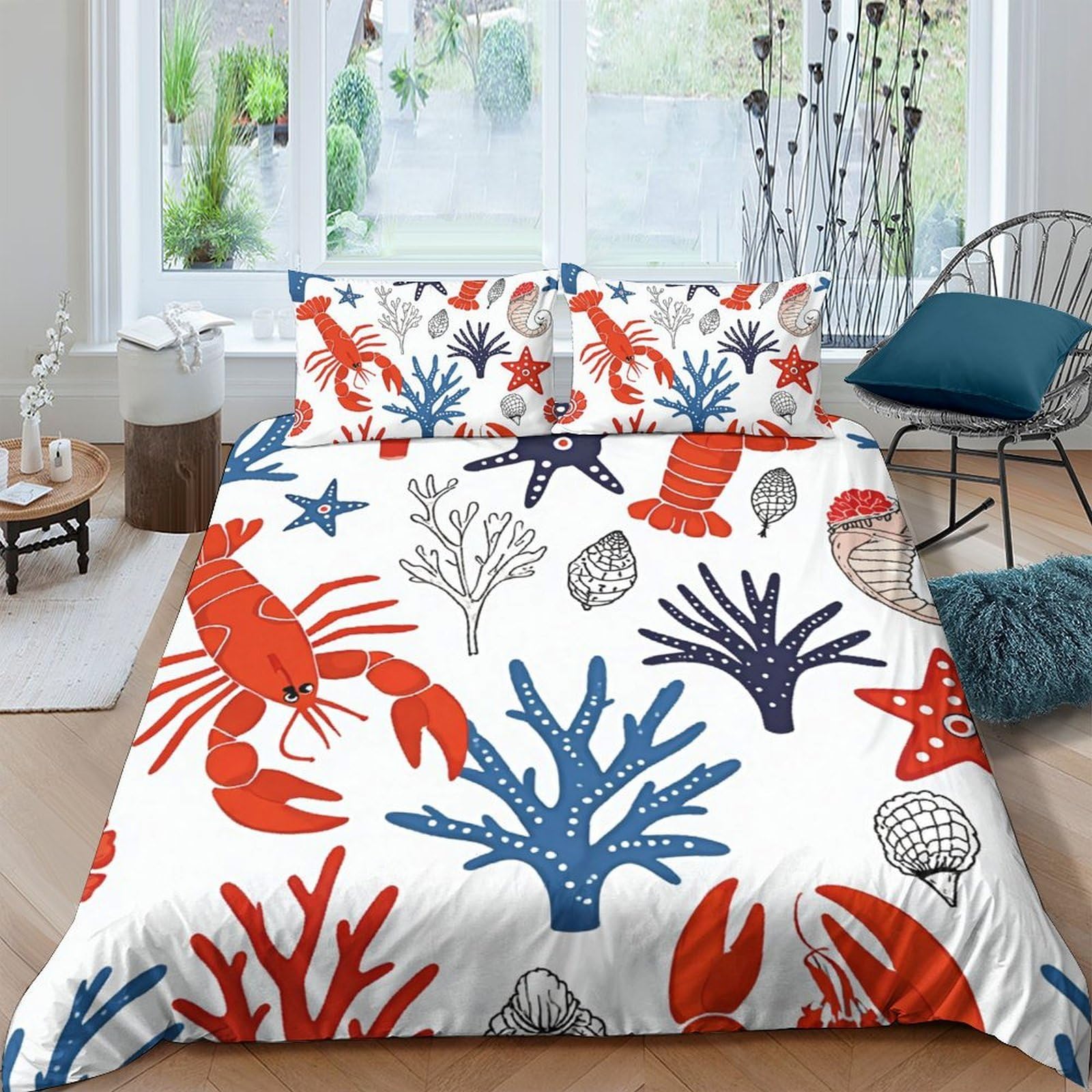 Ctjqhvkz Style-1 3D Printed Lobster Coral Fitted Sheet Microfiber Soft Breathable Starfish Mattress Cover For Bedroom Dorm Mattress Protection Decor Single（135X200cm）