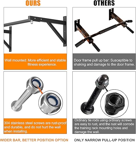 Miniatura 3 de Pull Up Bar Wall Mounted, Heavy Duty 650 lbs Capacity Chin Up Bar, 48" Multi-Grip Strength Training Pull-up Bars, for Home Gym GarageBackyard Total