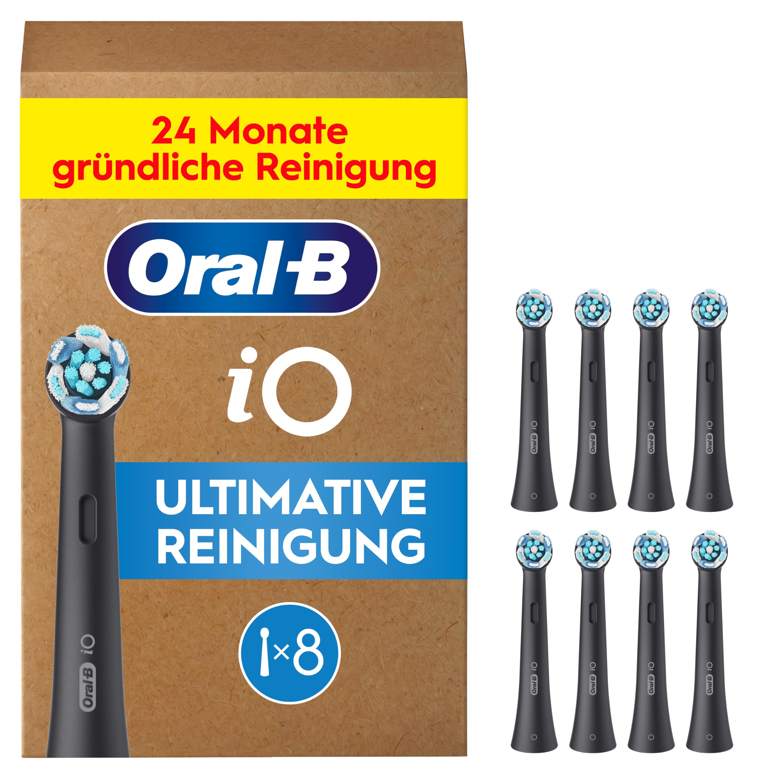 Oral-B iO Aufsteckbürsten Ultimative Reinigung, Schwarz, 8 Stück | Original Zahnbürstenaufsatz für Elektrische Zahnbürste, Zahnbürstenköpfe für Tiefenreinigung Und Plaqueentfernung