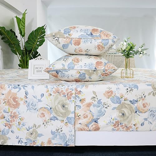 Softta Juego de sábanas de princesa vintage, tamaño King, 4 piezas, juego de sábanas encimeras de bolsillo profundo + juego de sábanas bajeras + 2