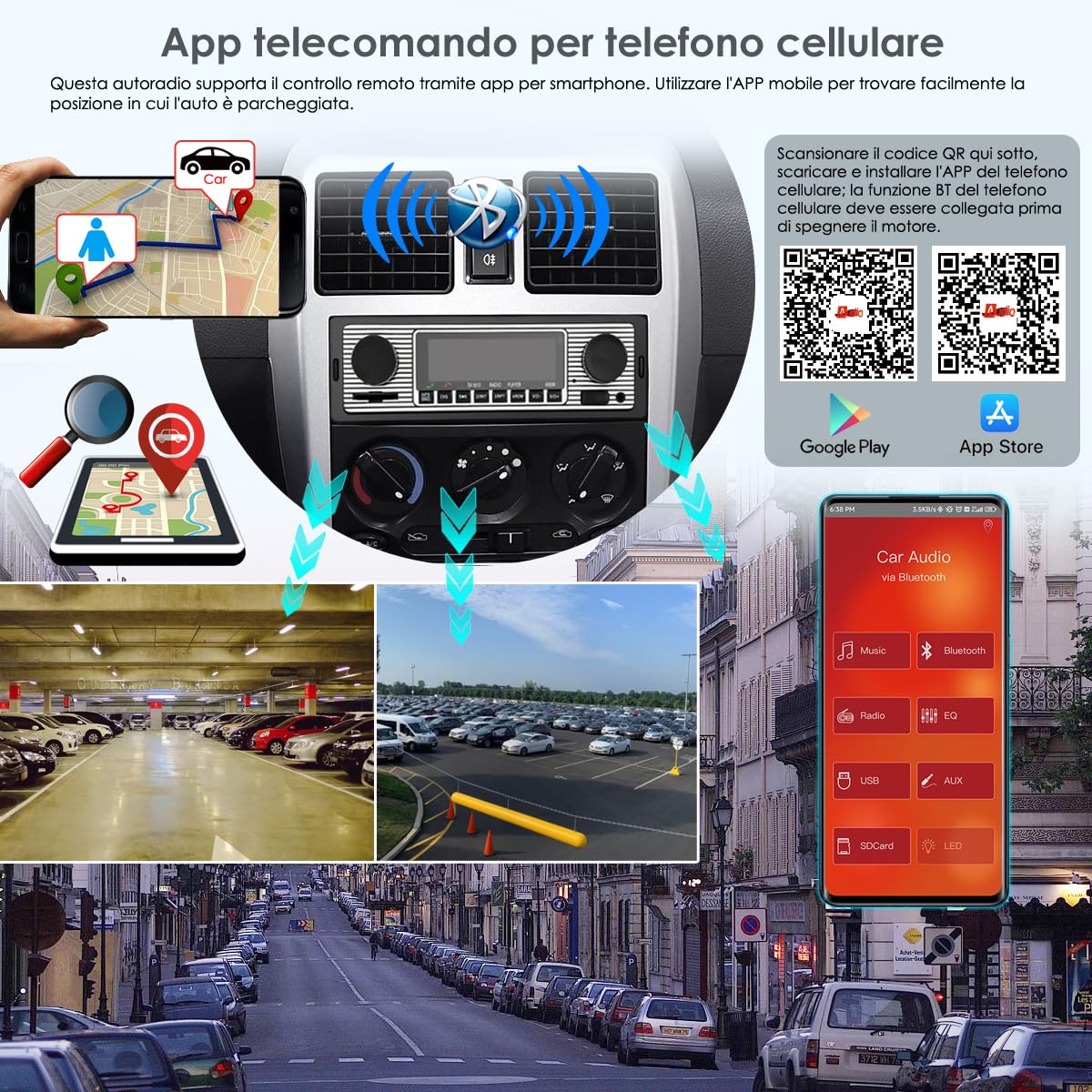 Autoradio Bluetooth,Stereo Auto Bluetooth, Autoradio 1 Din Radio Bluetooth Auto Supporta Vivavoce Lettore MP3/Radio FM, USB Per La Riproduzione Di Musica USB/WMA/WAV/TF Multimediale Telecomando