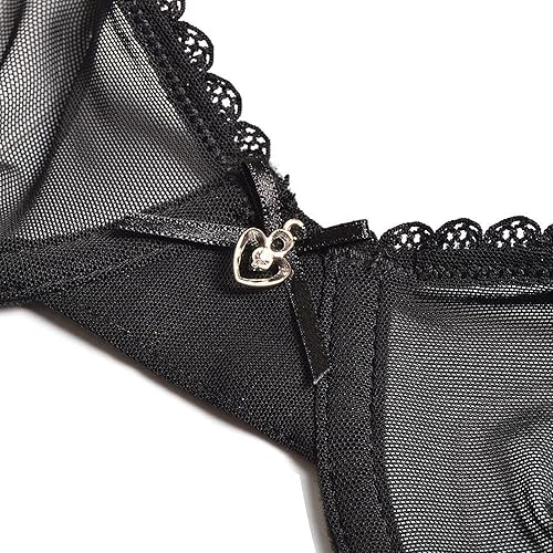 Miniatura 5 de YANDW Bralette transparente sexy transparente sin forro de malla de encaje sin relleno ultra fino