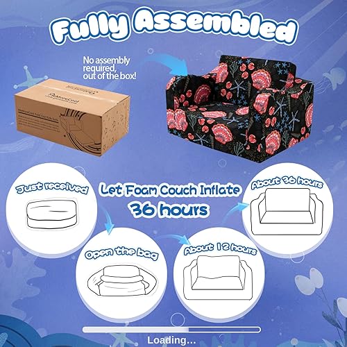 Miniatura 228 de MeMoreCool Sofá de dinosaurio para niños, silla plegable para niños pequeños, sofá cama convertible que brilla en la oscuridad, salón plegable para