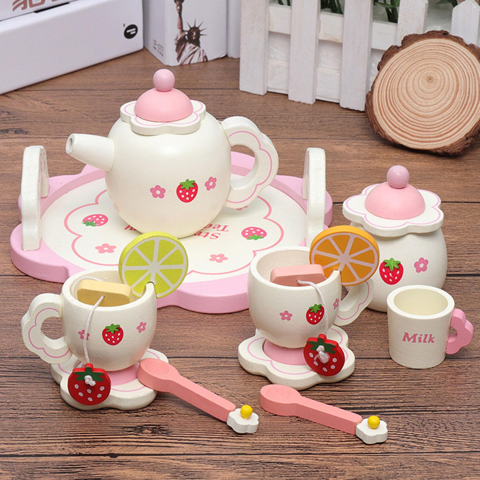 Set da Gioco per tè in Legno, Giocattolo Set da tè pomeridiano con Tazze e teiera