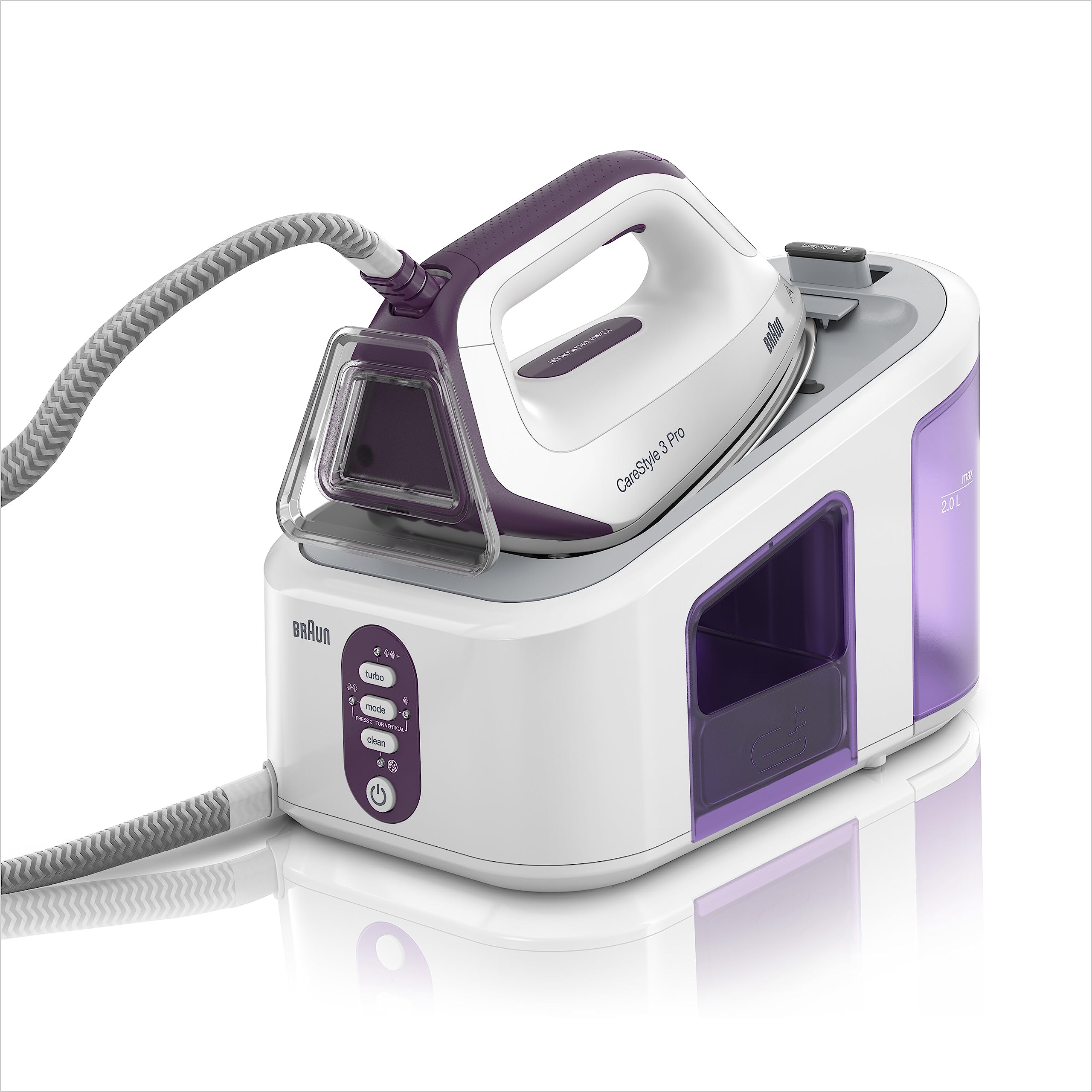 Braun CareStyle 3 Pro IS 3155 VI Dampfbügelstation - Dampfbügeleisen mit FreeGlide-3D Bügelsohle, 2400 Watt, Pumpendruck 6,5 bar, Dampfstoß 430g/min, Vertikales Dampfen, 2 l Wassertank, Violett