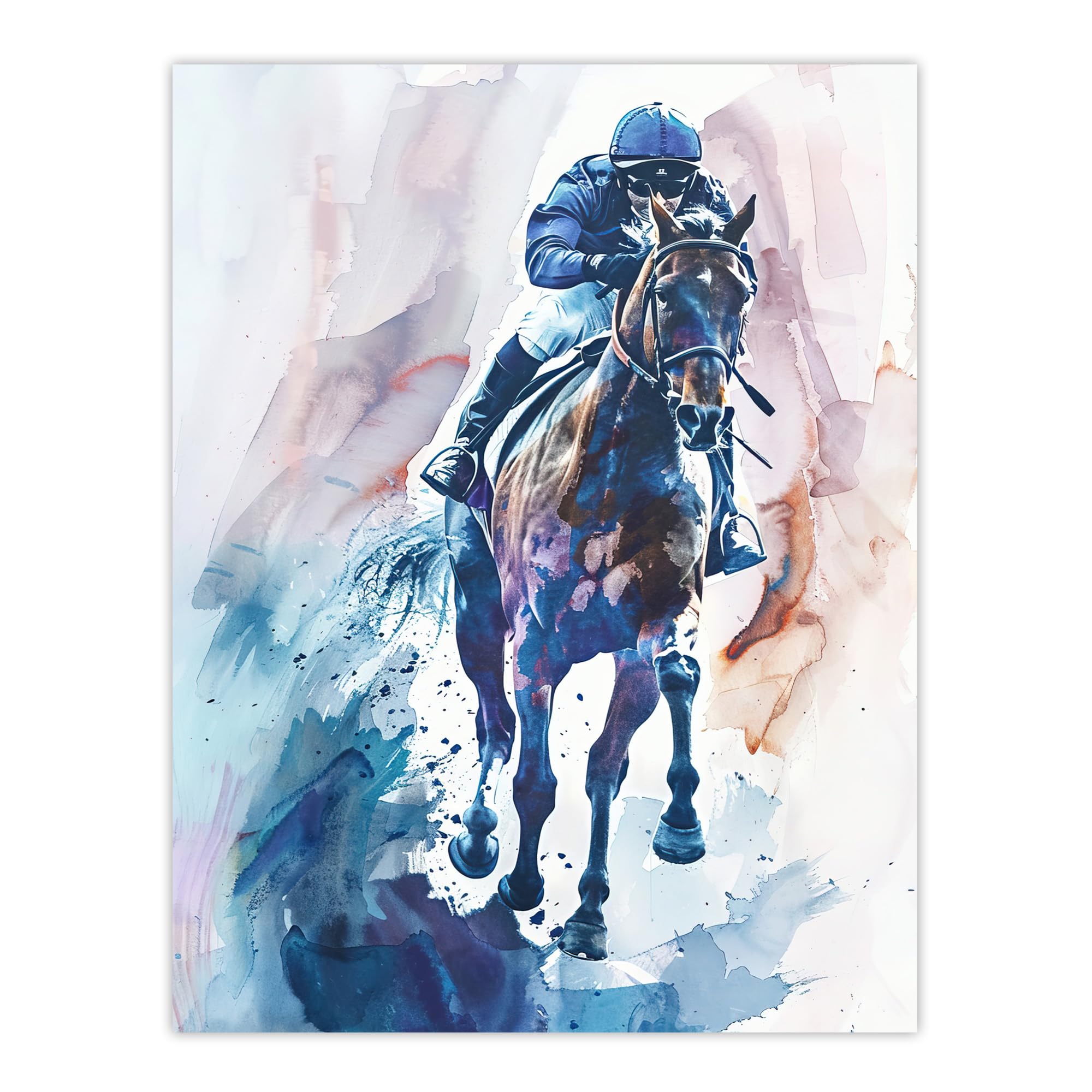 Artery8 Jockey on Racehorse Modern Watercolour Light Living Room Unframed Wall Art Print Poster Home Decor Premium