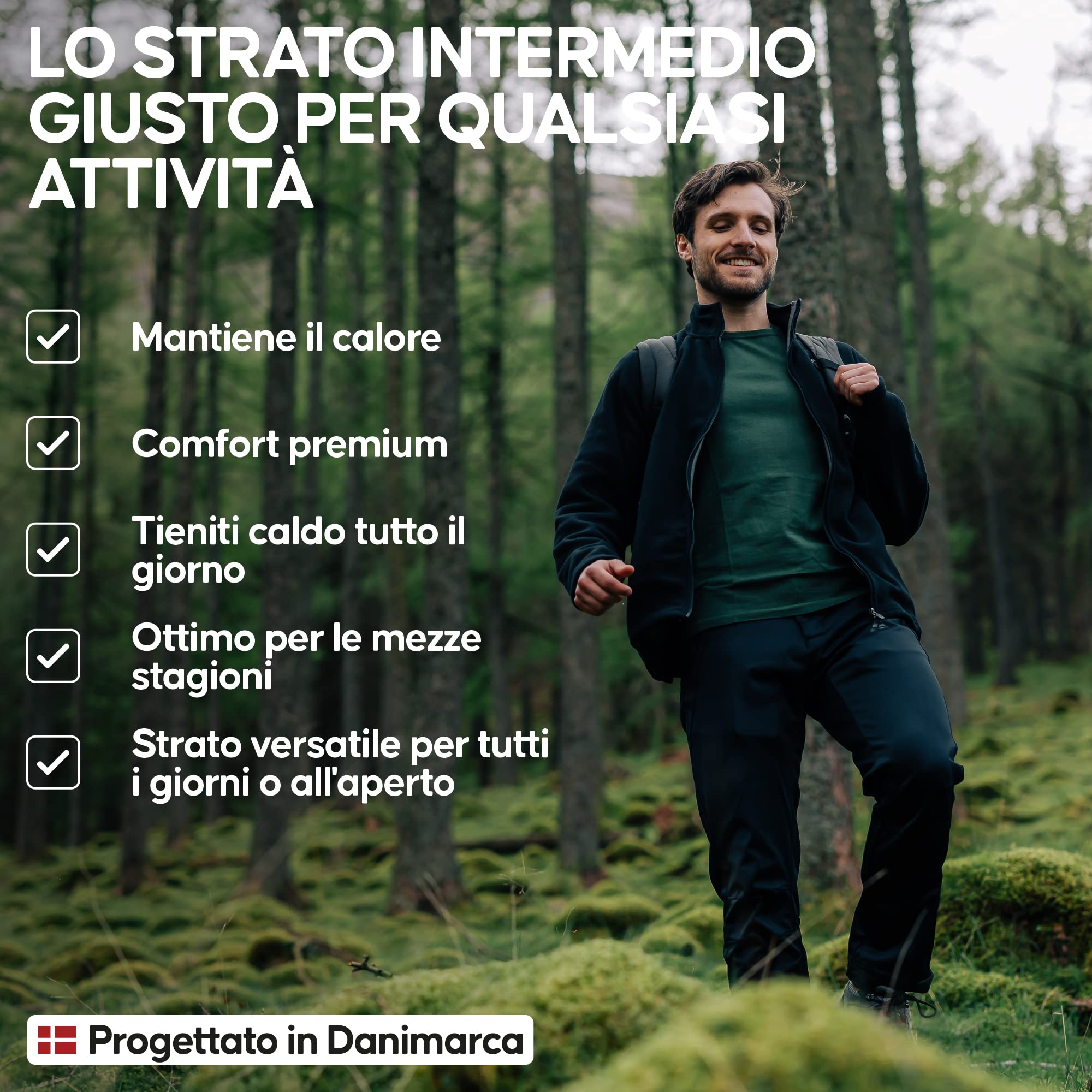 DANISH ENDURANCE Giacca in Pile, Felpa da Uomo con Zip, Invernale, Termica per Trekking e Outdoor