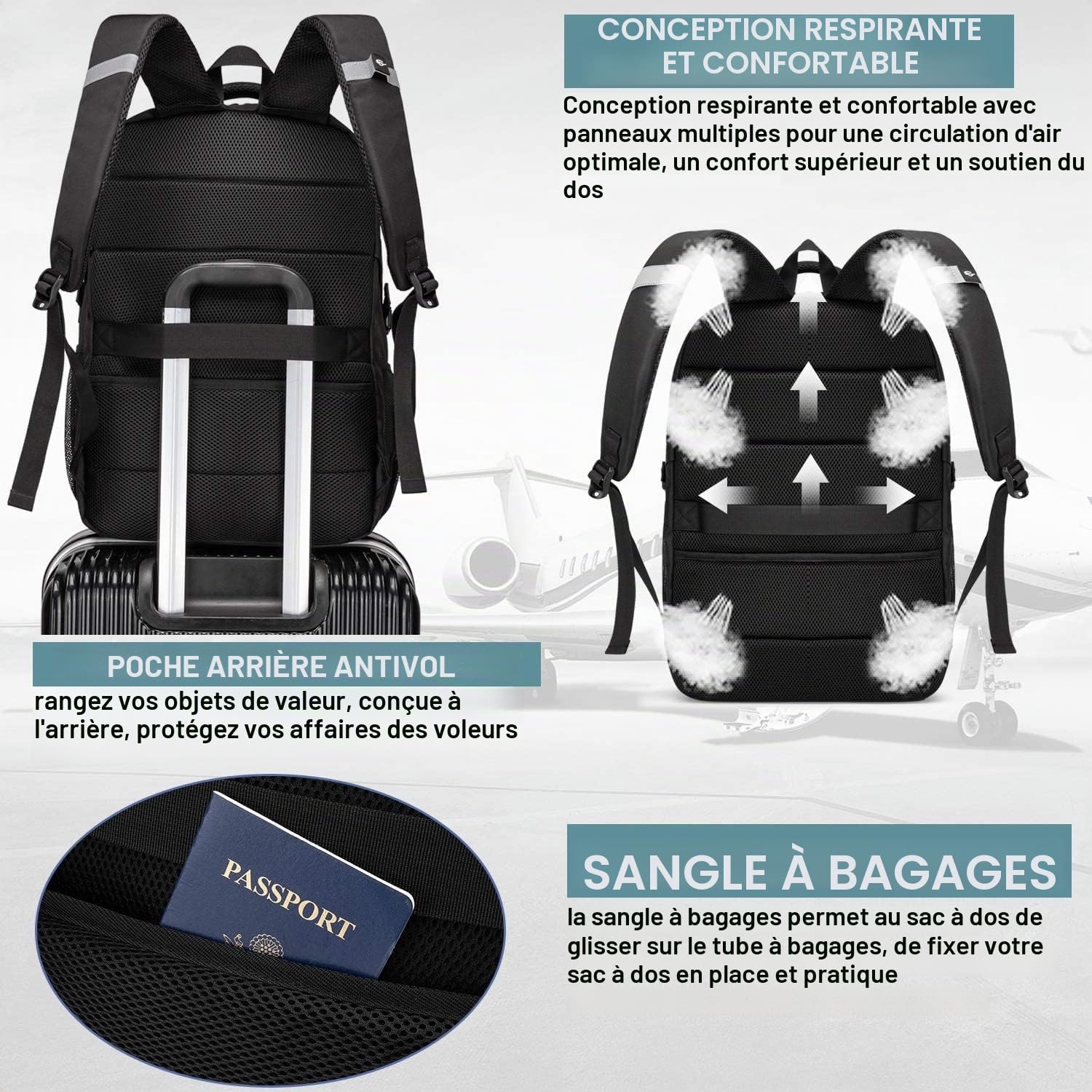 CAFELE Sac à Dos pour Ordinateur Portable,TSA Sacoche pour Ordinateur Portable de Voyage pour Hommes, Sac à Dos d'affaires Mince avec Port de Chargement USB