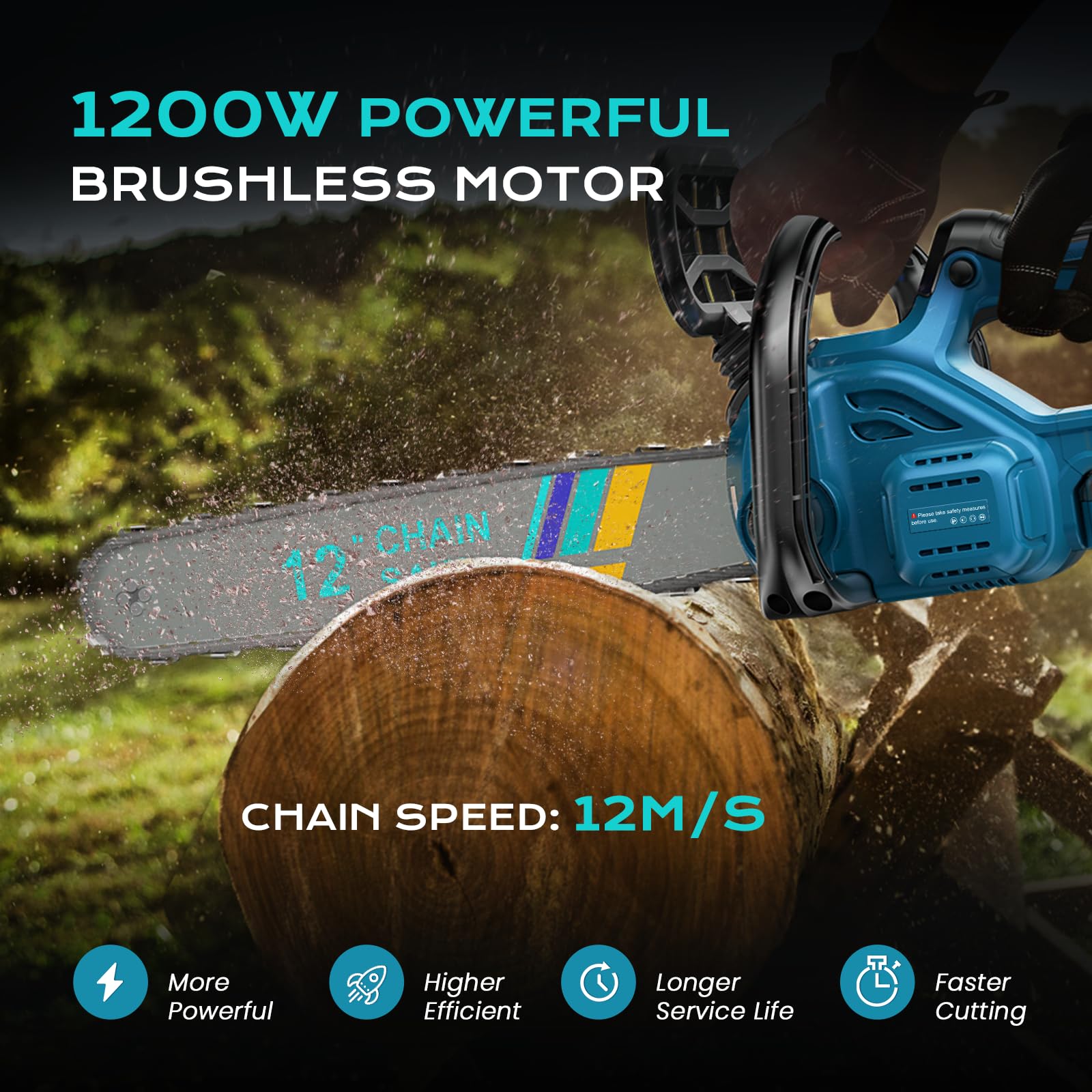 Motosierra sin escobillas de 12 pulgadas compatible con baterías Makita, sierra de jardín eléctrica inalámbrica con 2 baterías de 4Ah y cargador, lubricación automática, para jardín y corte de madera - 3