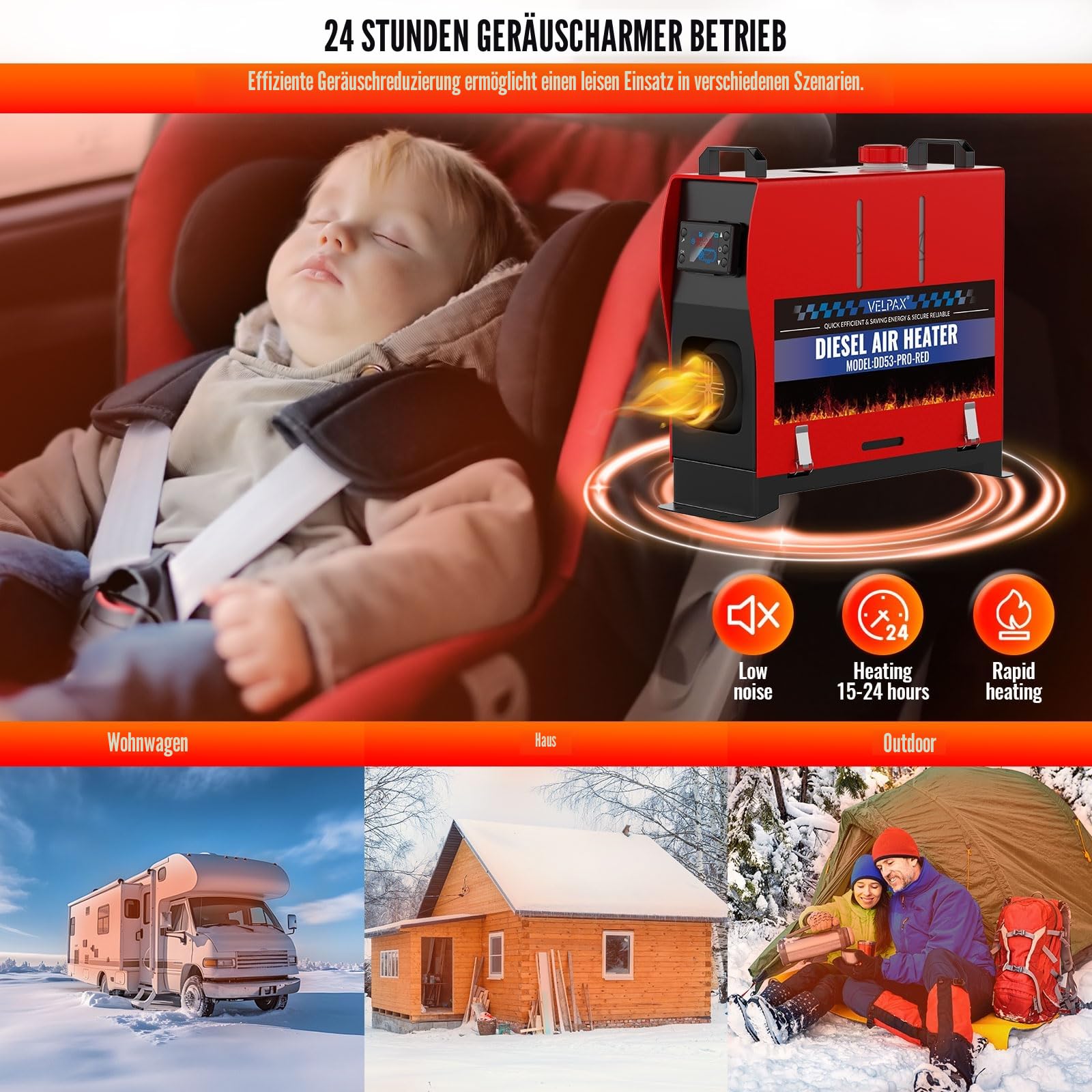 VELPAX Air Diesel Heater Auxiliary Heater, 8 kW 12 V Diesel Air Heater, All in One, LCD Switch Display 12 V, Portable Diesel Heater for Trucks, Quick Heating Buses, etc., RV Boats