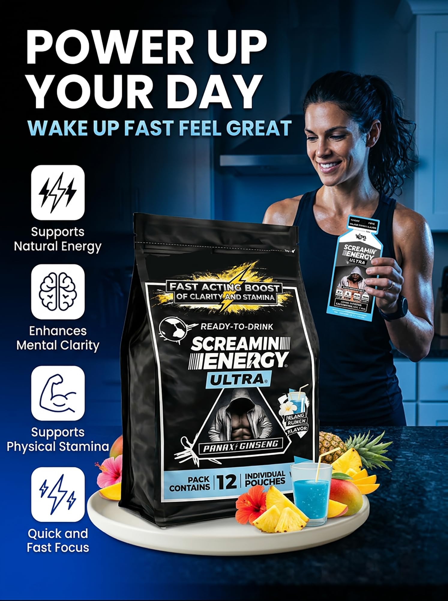 Screamin Energy Ultra Sample Pack, 6 Energy Shot Pouches | Caramel Mocha and Island Punch Flavors | Caffeine with Panax Ginseng and B Vitamins — Amazon image 8