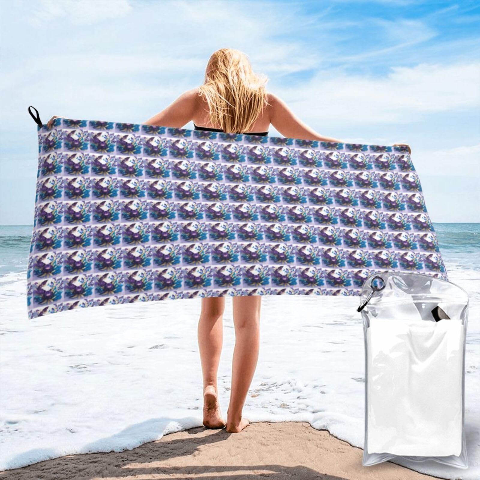 pojknbv Purple Butterfly Print Travel Gym Towel For Beach Camping Hiking Yoga Lightweight Reusable Versatility