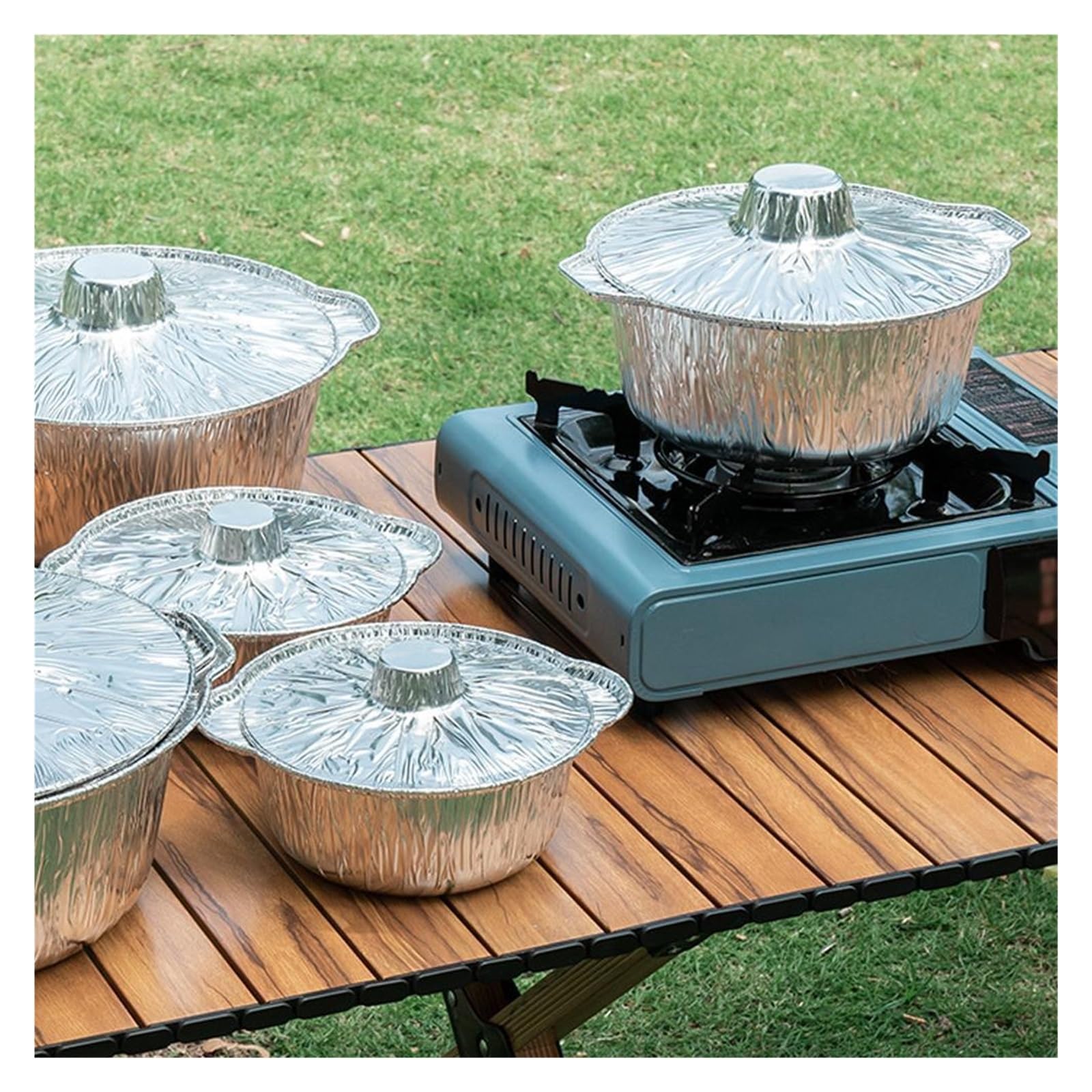 Pentole rotonde in alluminio da 10 pezzi con coperchi Per Cucina | Teglie da forno in alluminio monouso for friggitrice ad aria, for picnic all'aperto(Square 24cm)