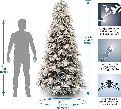 Miniatura 7 de Seasonal LLC Árbol de Navidad de pino y pampas, pre-encordado con luces LED blancas cálidas, conexiones de luz de poste central EZ-Connect